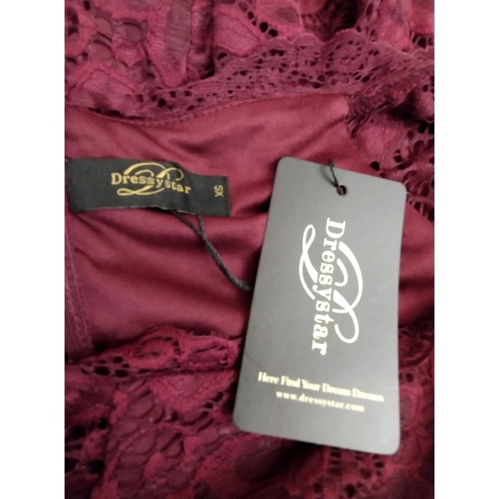 Vintage Dressystar Women's XS Lace Cocktail Dress Hi-Lo Off Shoulder Wine Red Dress Size XS / US 0-2 / IT 36-38 - 6 Thumbnail