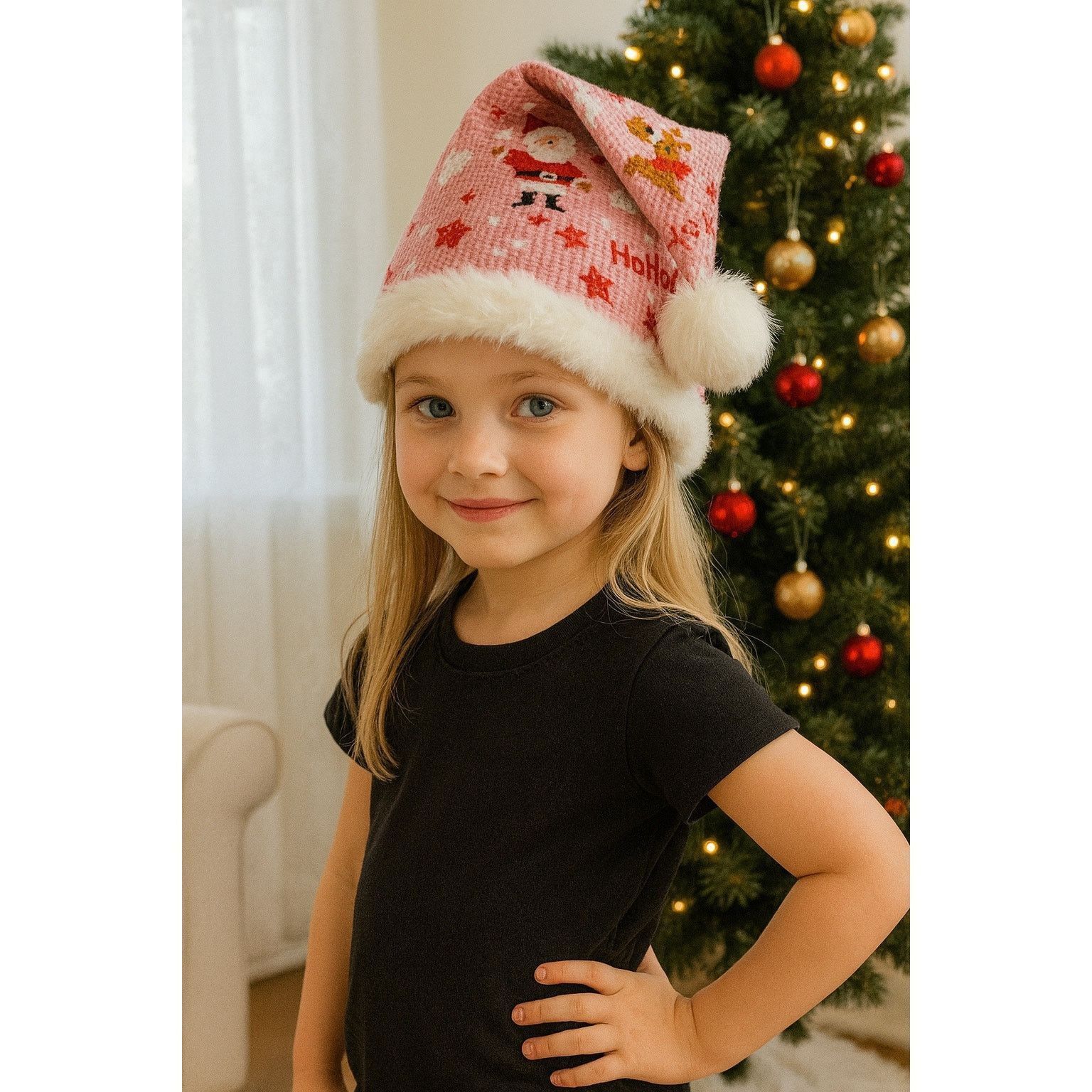 Handmade Upcycled Pink Rudolph Santa Hat OSFM Size ONE SIZE - 6 Thumbnail