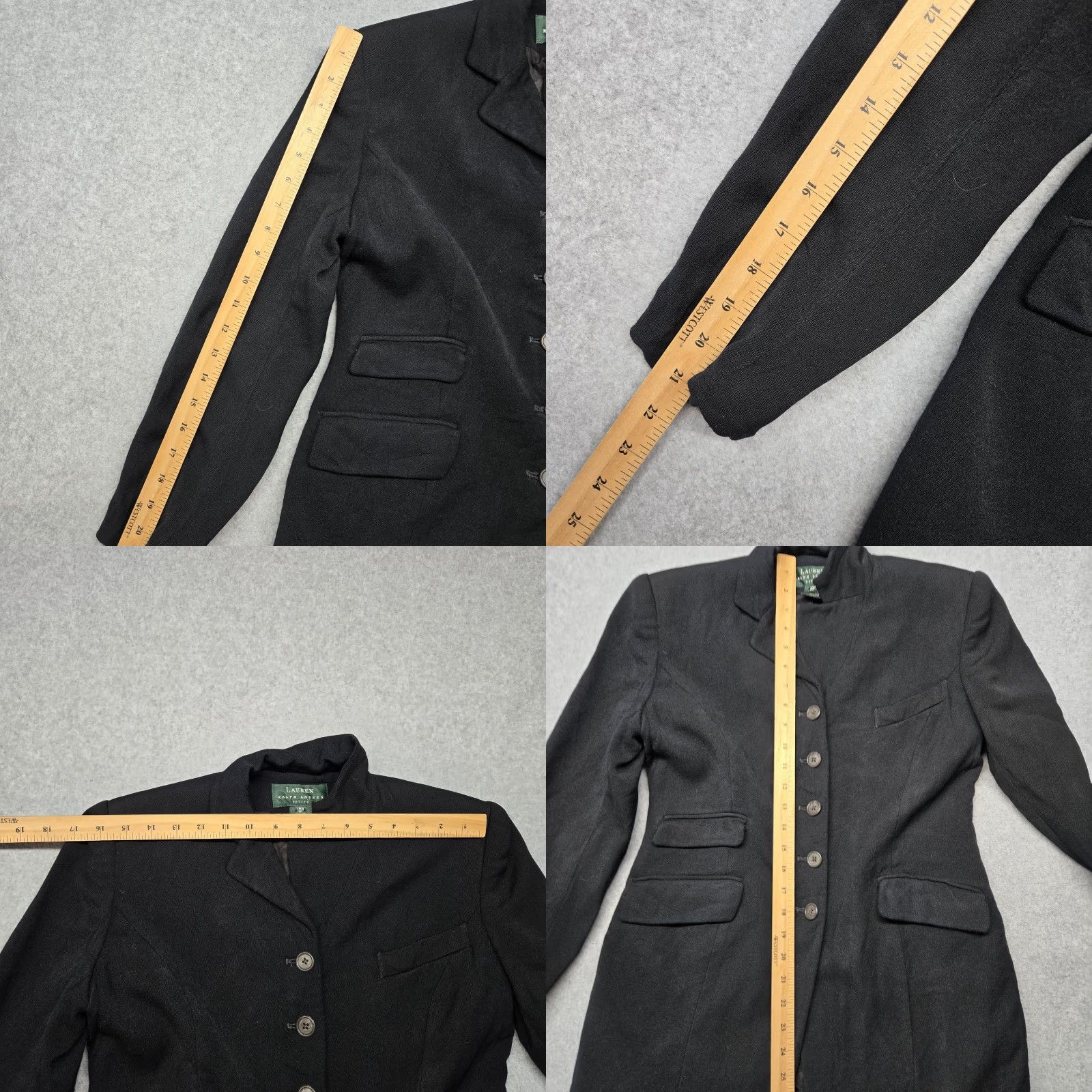 Ralph Lauren VINTAGE Lauren Ralph Lauren Blazer Womens 10P Black Five-Button 100% Wool Jacket Size L / US 10 / IT 46 - 8 Thumbnail