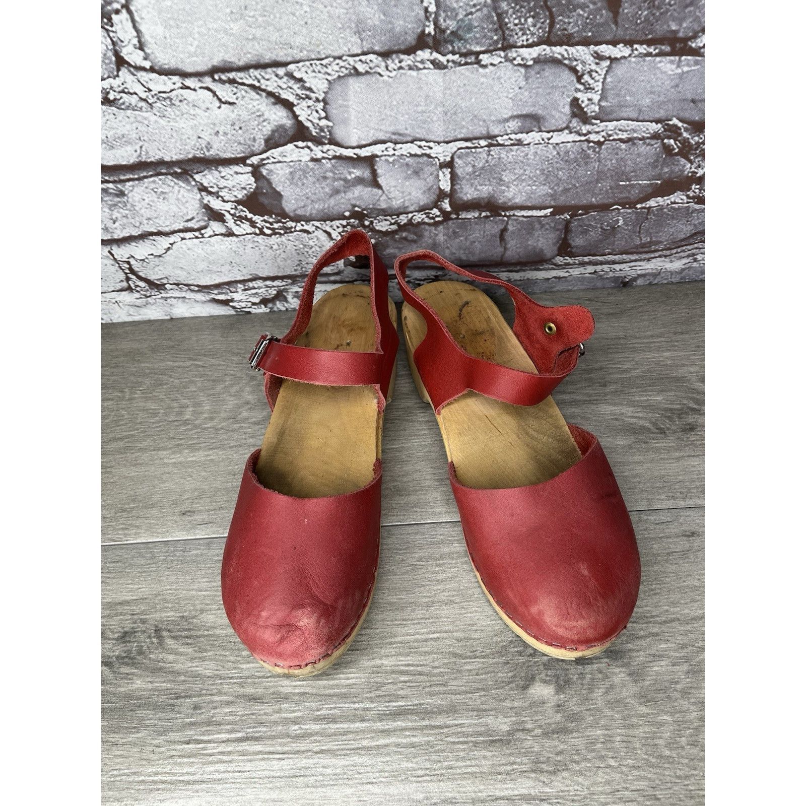 Warren Lotas Lotta's Stockholm T-bar Highwood Red Leather Clogs Nubuck Wo Size US 10.5 / IT 40.5 - 1 Thumbnail