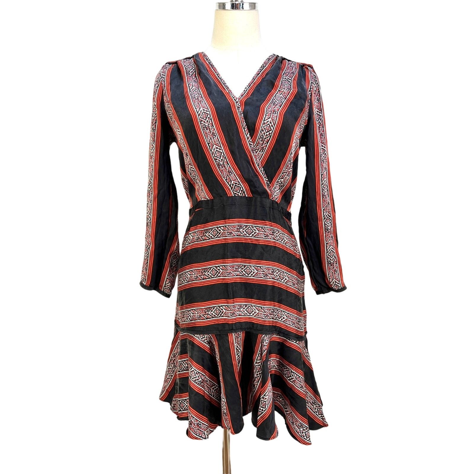 Veronica Beard Veronica Beard Ivy Flounce Silk Mini Dress Printed Striped Size M / US 6-8 / IT 42-44 - 2 Thumbnail
