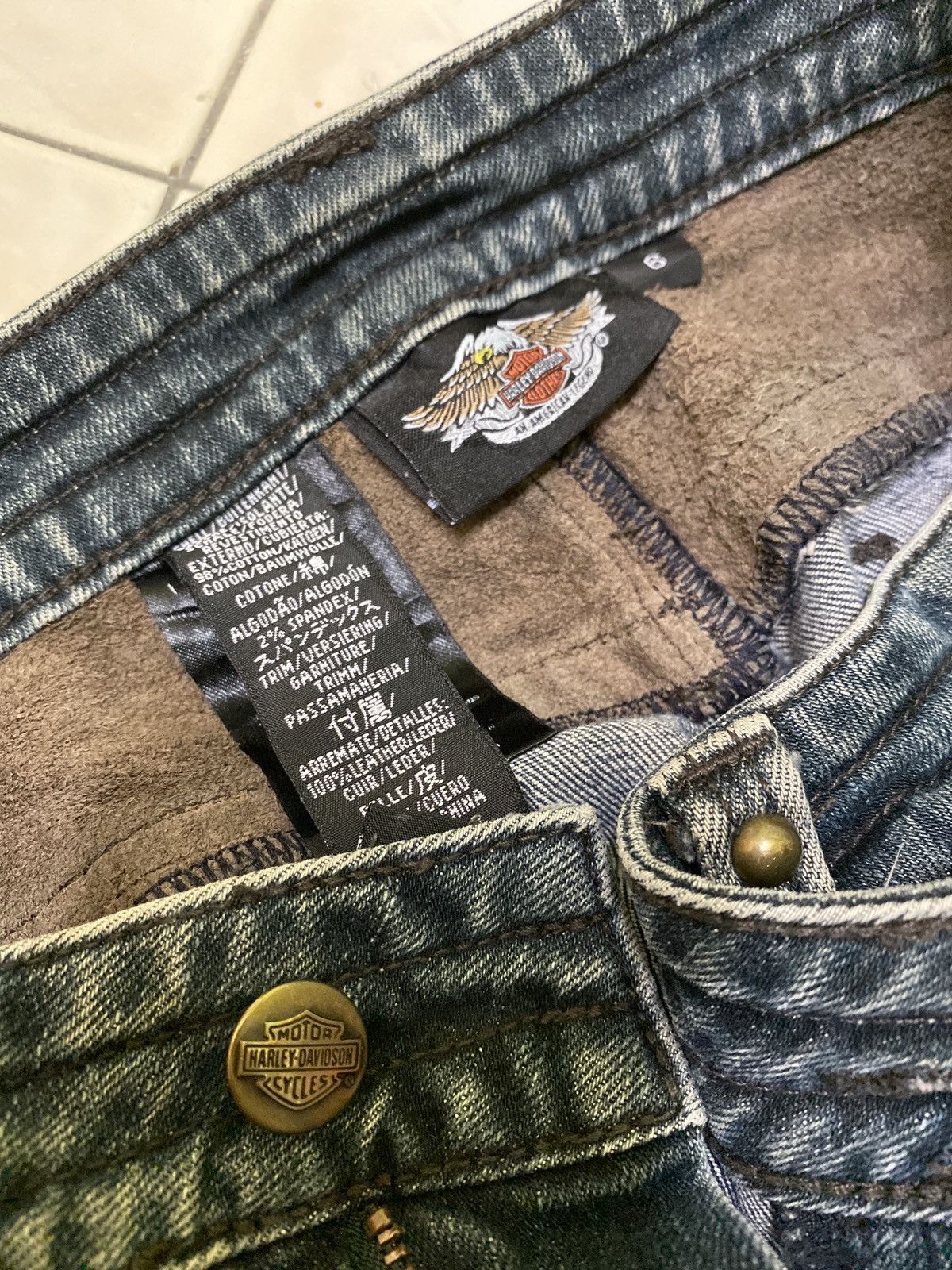 Harley Davidson Flared HARLEY DAVIDSON Leather Boot Cut Denim Jeans Size US 29 - 20 Thumbnail