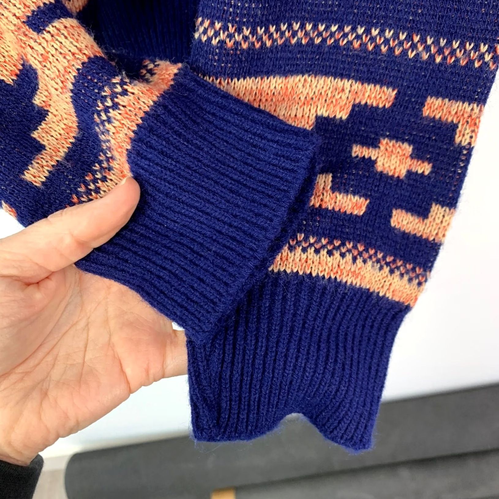 Vintage VINTAGE Men's Southwestern Sweater Navy Blue Peach Mock Neck Large Indie Sleaze Sweater Size US L / EU 52-54 / 3 - 6 Thumbnail