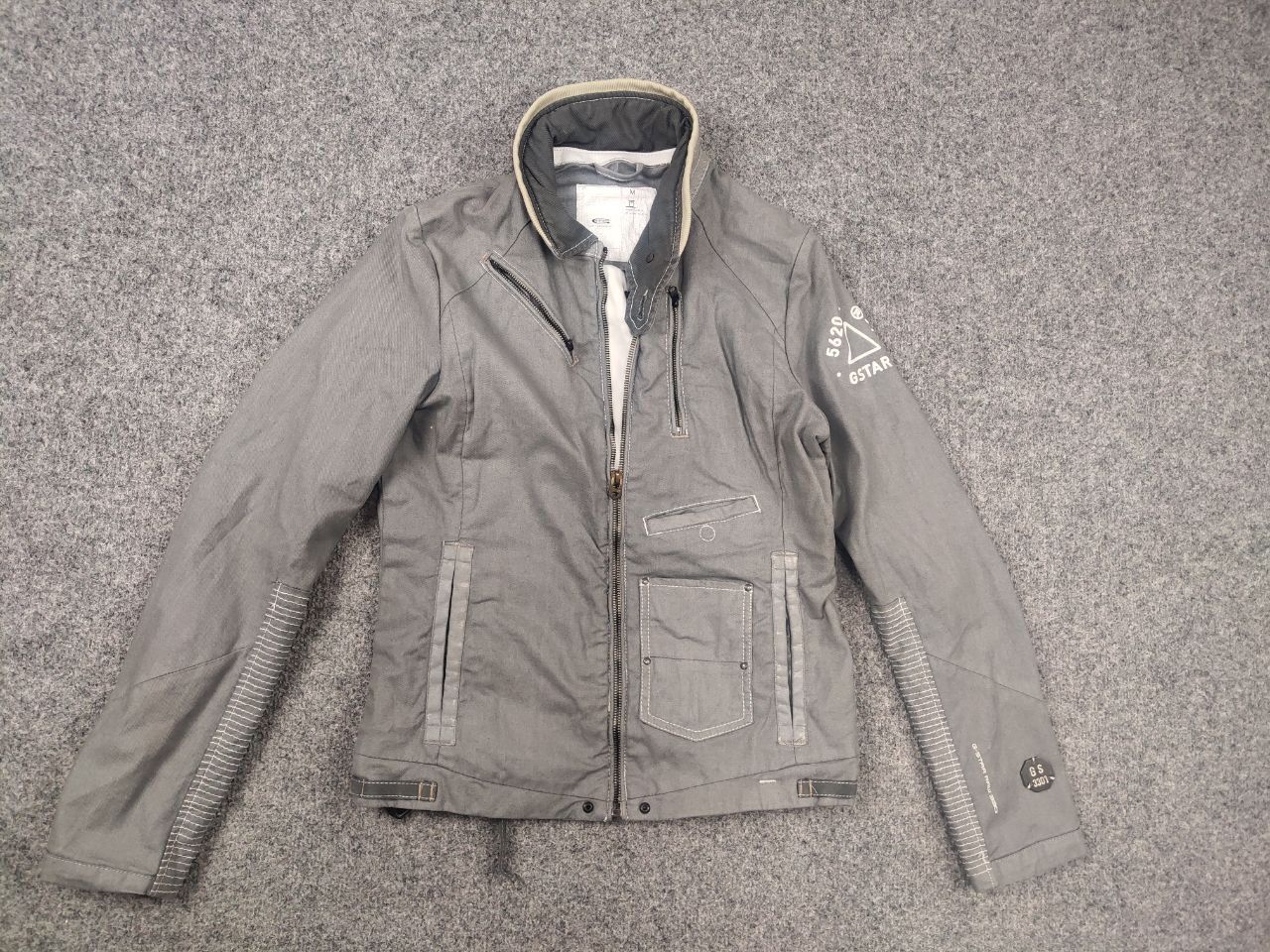 G-Star Vintage G Star Raw Gunner Zip Waxed Gray Cotton Biker Jacket Size M / US 6-8 / IT 42-44 - 2 Thumbnail
