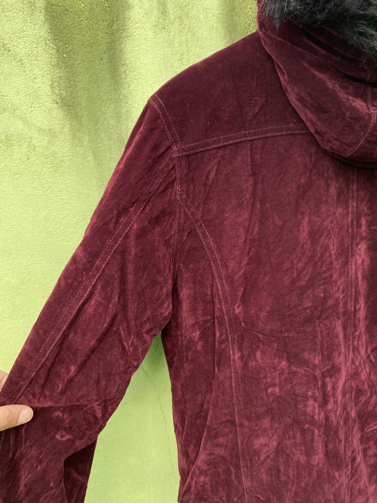 Japanese Brand Naughty Style Burgundy Velvet Parka Jacket Faux Fur Hood Size US M / EU 48-50 / 2 - 9 Thumbnail