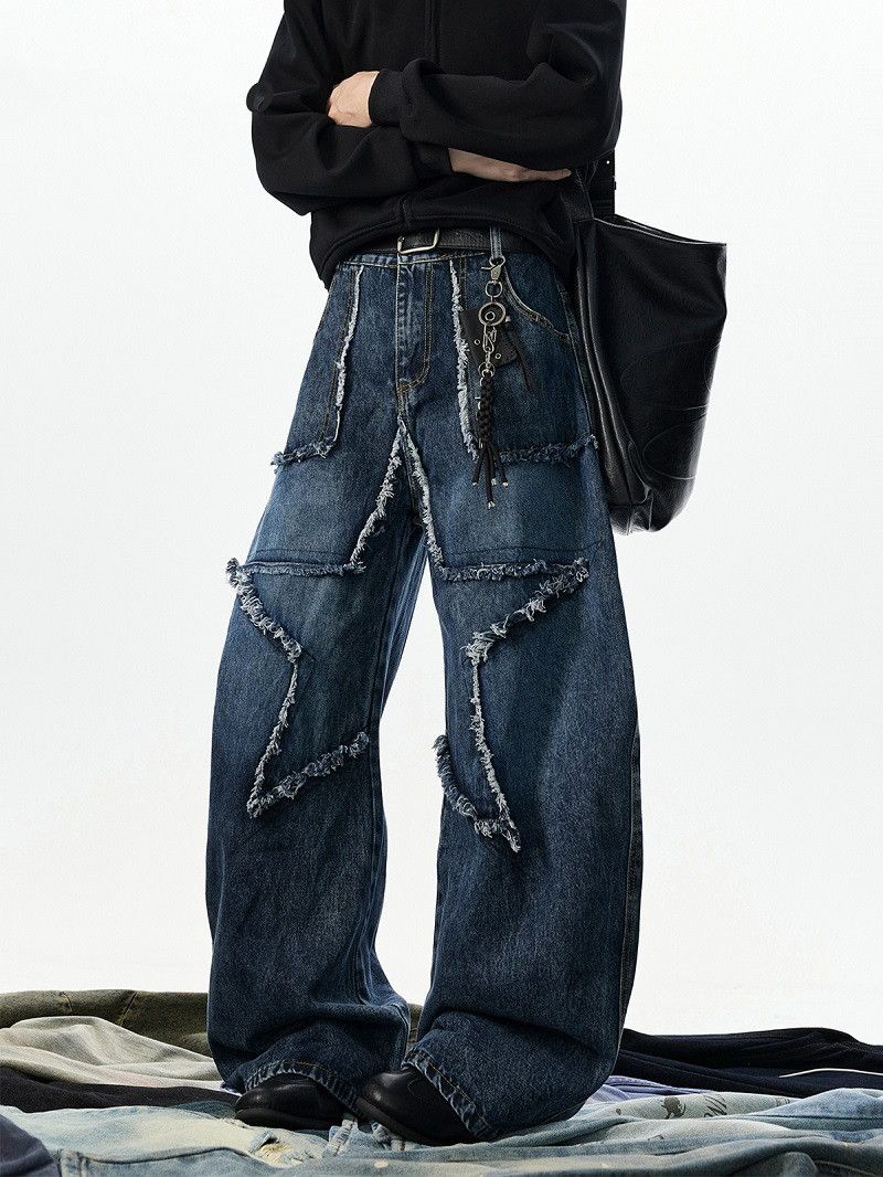 Japanese Brand Men's wide-leg American street style curved star jeans Size US 32 / EU 48 - 5 Thumbnail