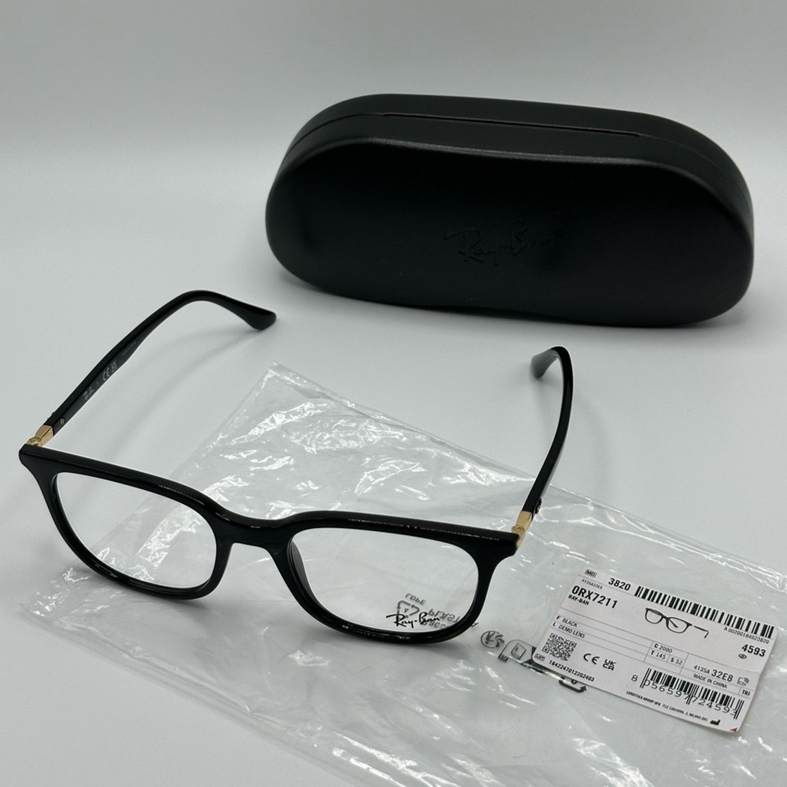 RayBan NEW RAY BAN RX7211 2000 Black Demo Lens Unisex Eyeglasses Size ONE SIZE - 8 Thumbnail