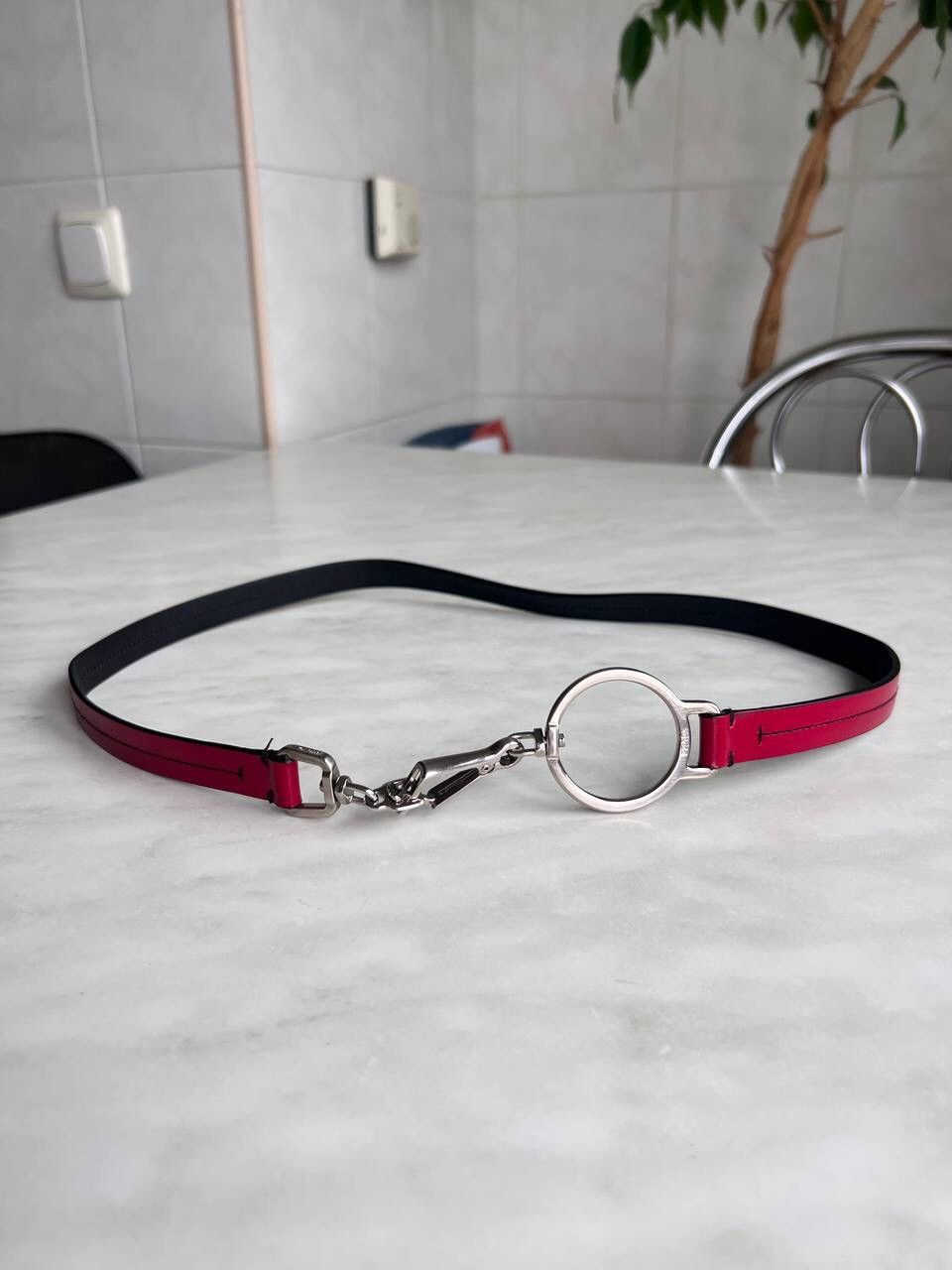 PRADA Womens Logo Buckle Belt y2k grunge red leather