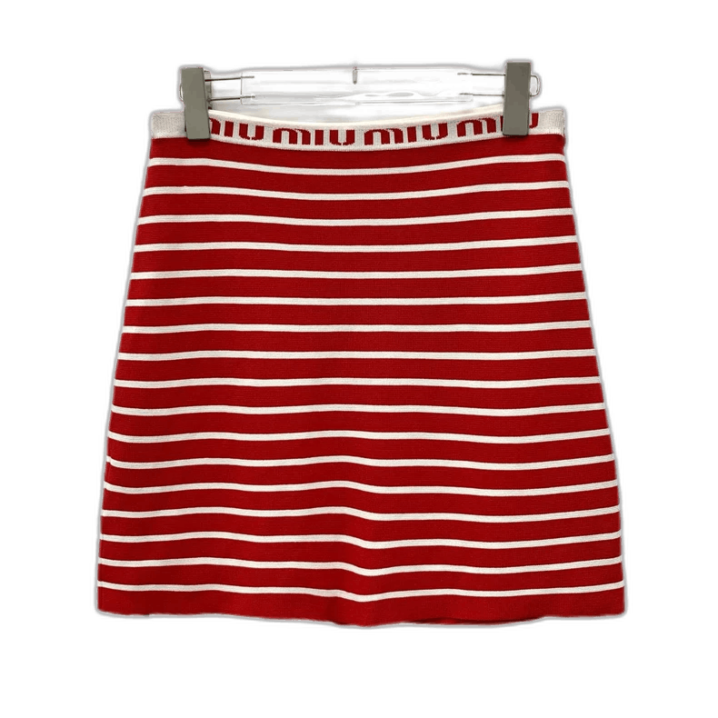 Prada MiuMiu Striped Knit Skirt with Logo Detail Size US 42 / EU 58 - 1 Thumbnail