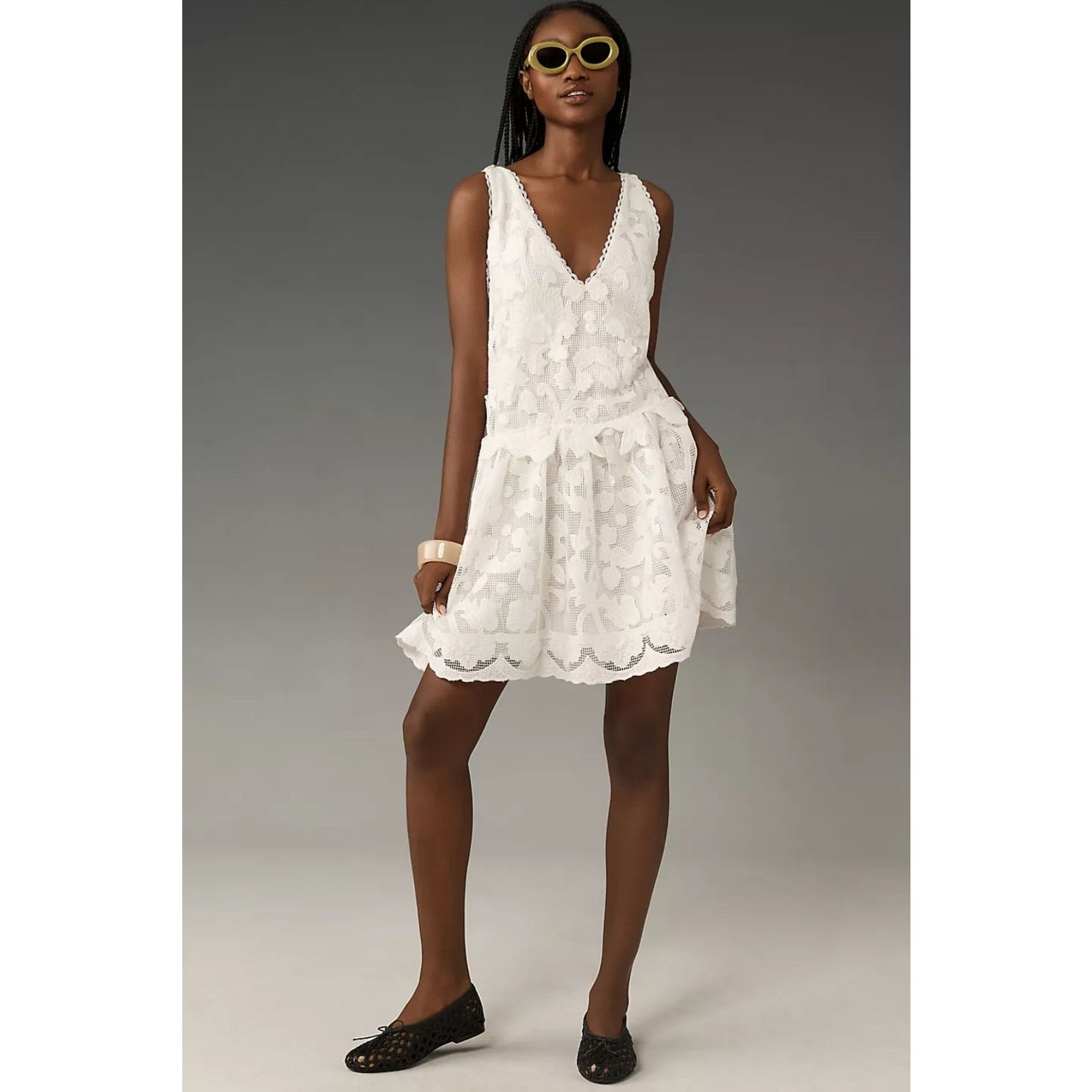 Anthropologie NWT Sleeveless V-Neck Lace Swing Mini Dress $288 MEDIUM Size M / US 6-8 / IT 42-44 - 1 Thumbnail