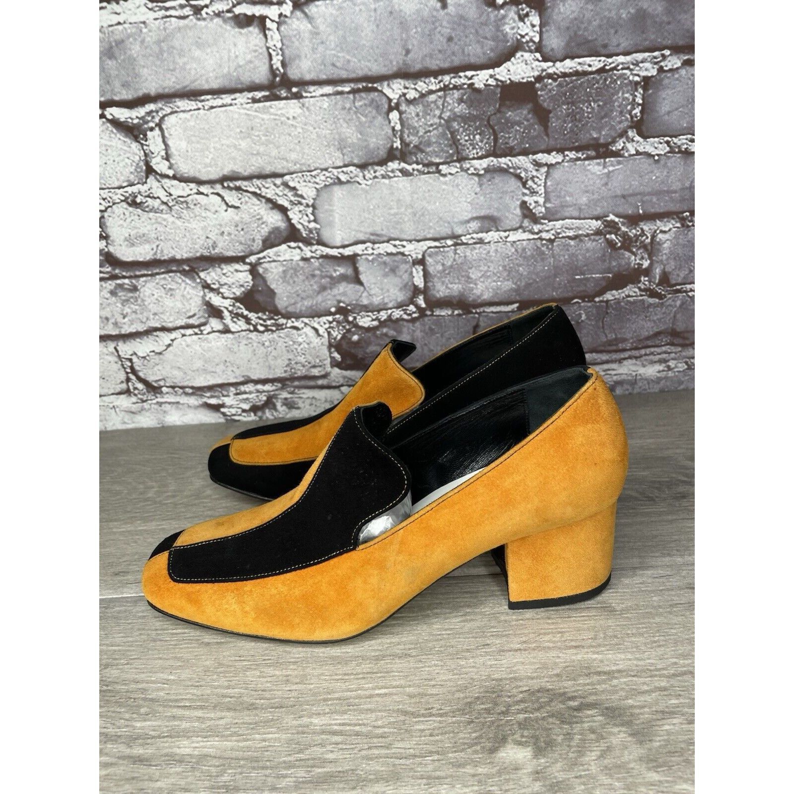 DORA TEYMUR DORATEYMUR Marigold Suede Black Leather Split Designer Mule Size US 7.5 / IT 37.5 - 12 Thumbnail
