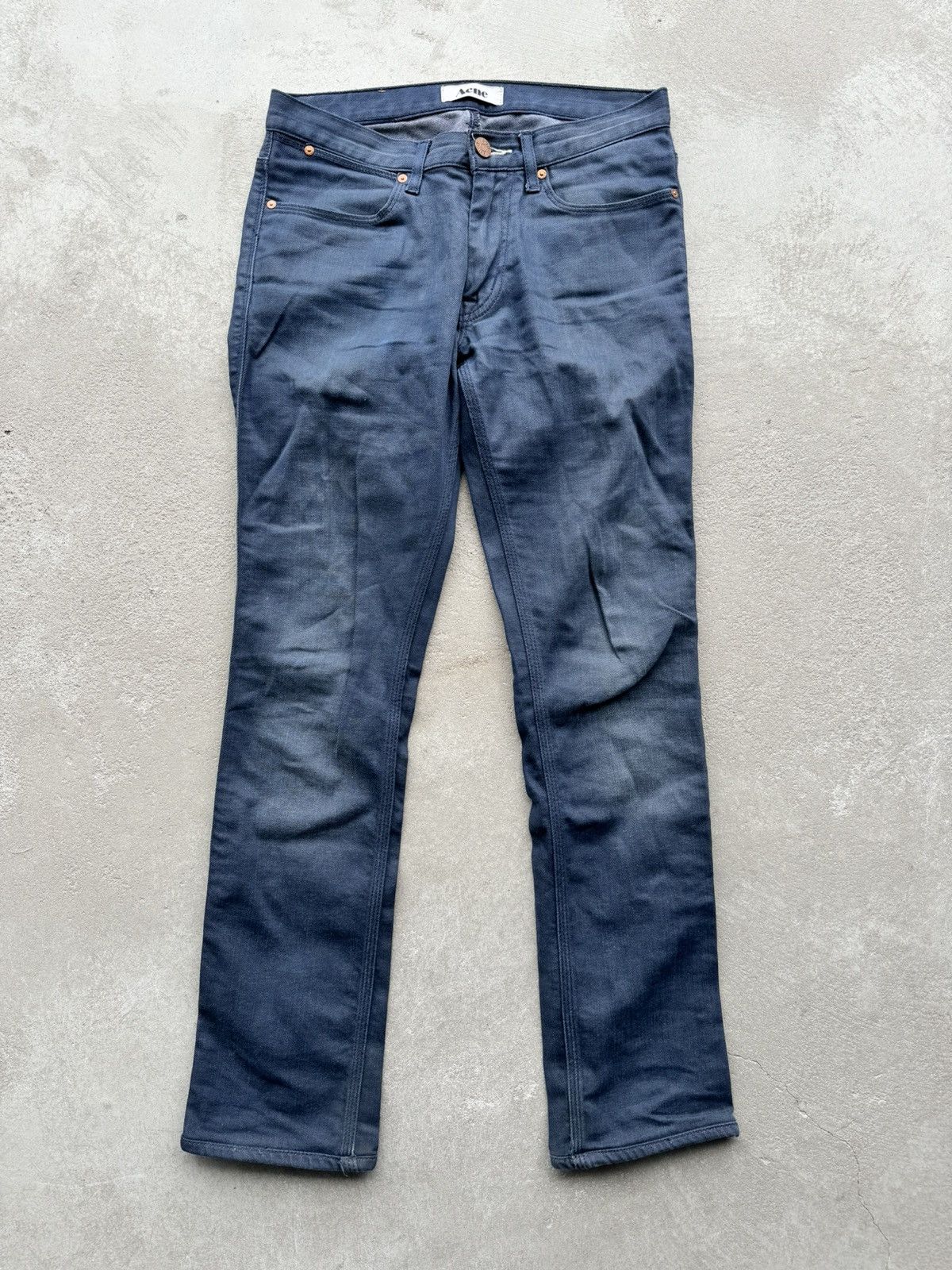 image of Acne Studios Waxed Pants in Blue, Men's (Size 29)