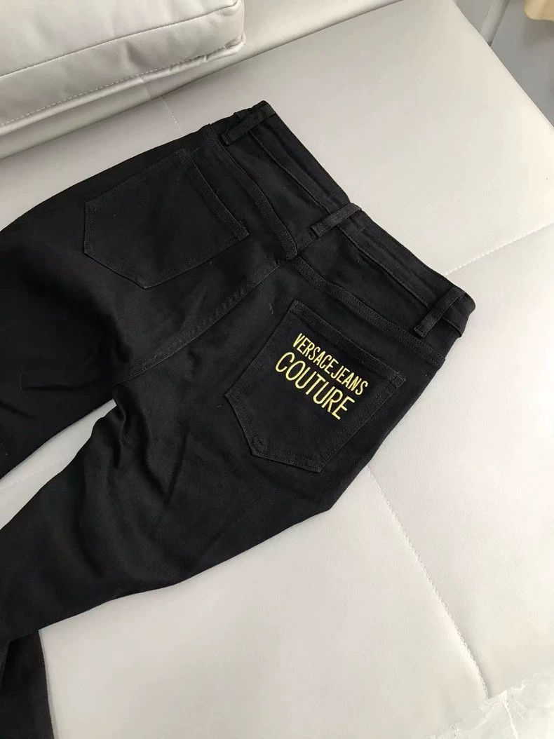 Versace Versace Black and gold Medusa straight-leg slit jeans Size 35" - 3 Thumbnail