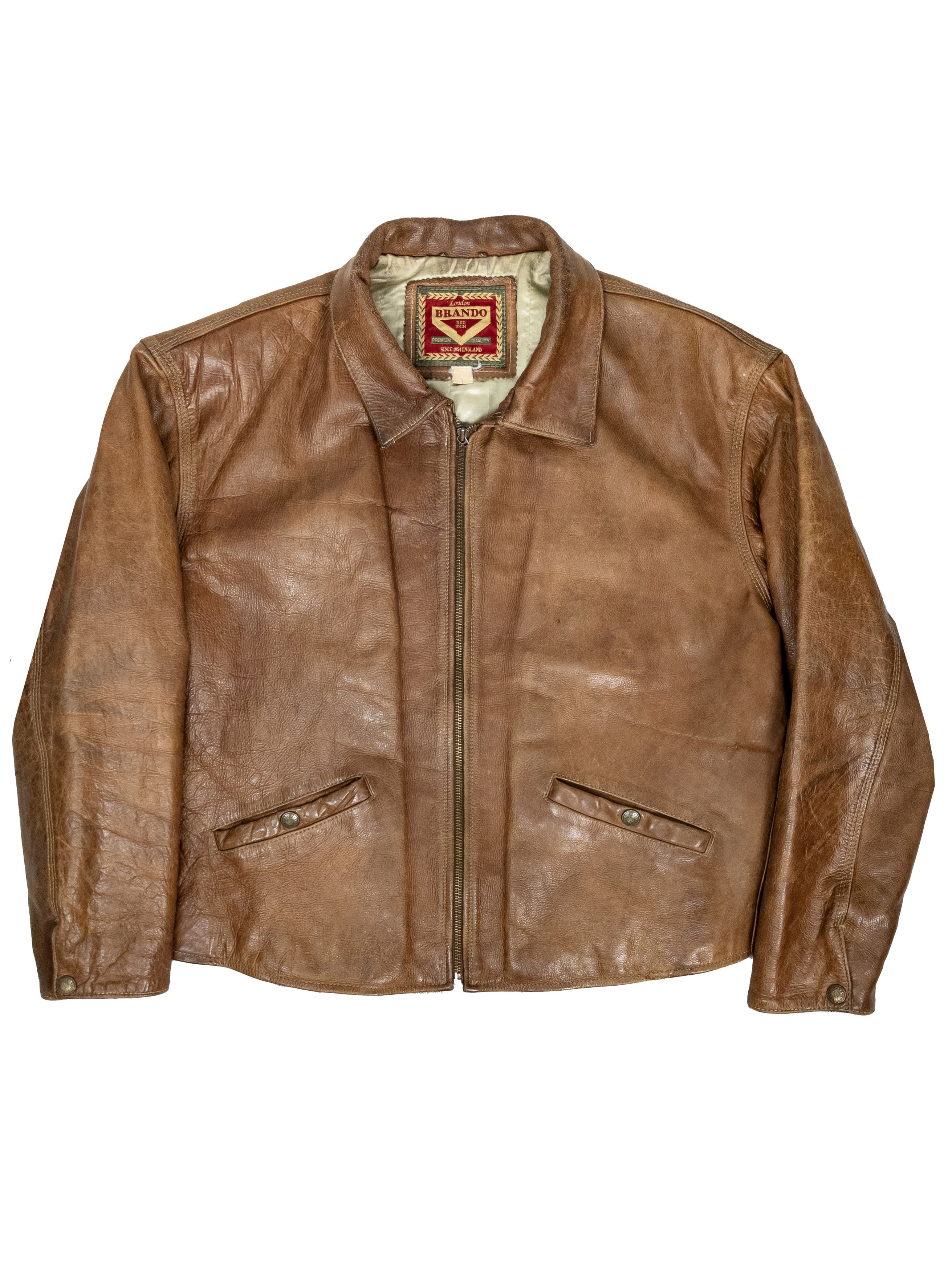 image of Archival Clothing x Vintage 80's Brando Leather Jacket, Pilot Aviator Bomber in Camel (Size XL)