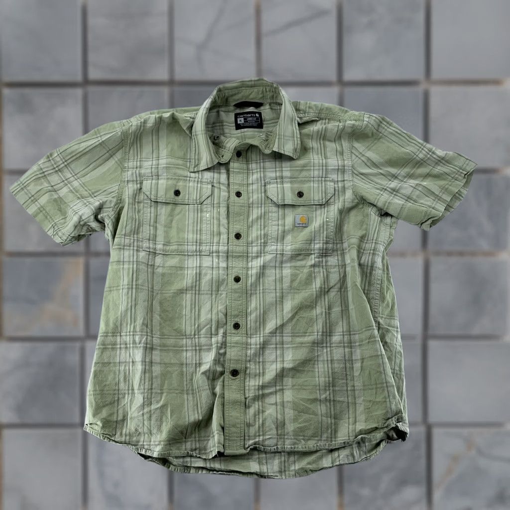 Carhartt Carhartt Work Shirt Green Plaid Short Sleeve Button Down XL Loose Fit Size US XL / EU 56 / 4 - 1 Thumbnail