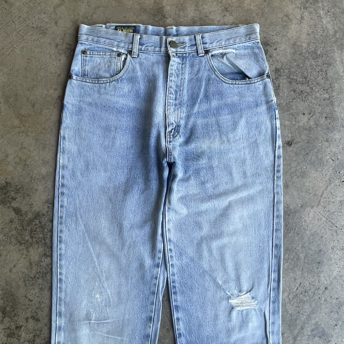 Japanese Brand 🔥Vintage 80s EL JOHN Stoned Washed Ripped Distress Jeans Size US 32 / EU 48 - 2 Thumbnail