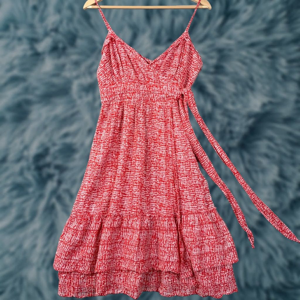 Diane von Furstenberg Diane von Furstenberg Queenie Wrap Dress Red White Tiered Ruffle Spaghetti Strap V-Neck Tie Short Dress Womens 4 Size S / US 4 / IT 40 - 1 Thumbnail