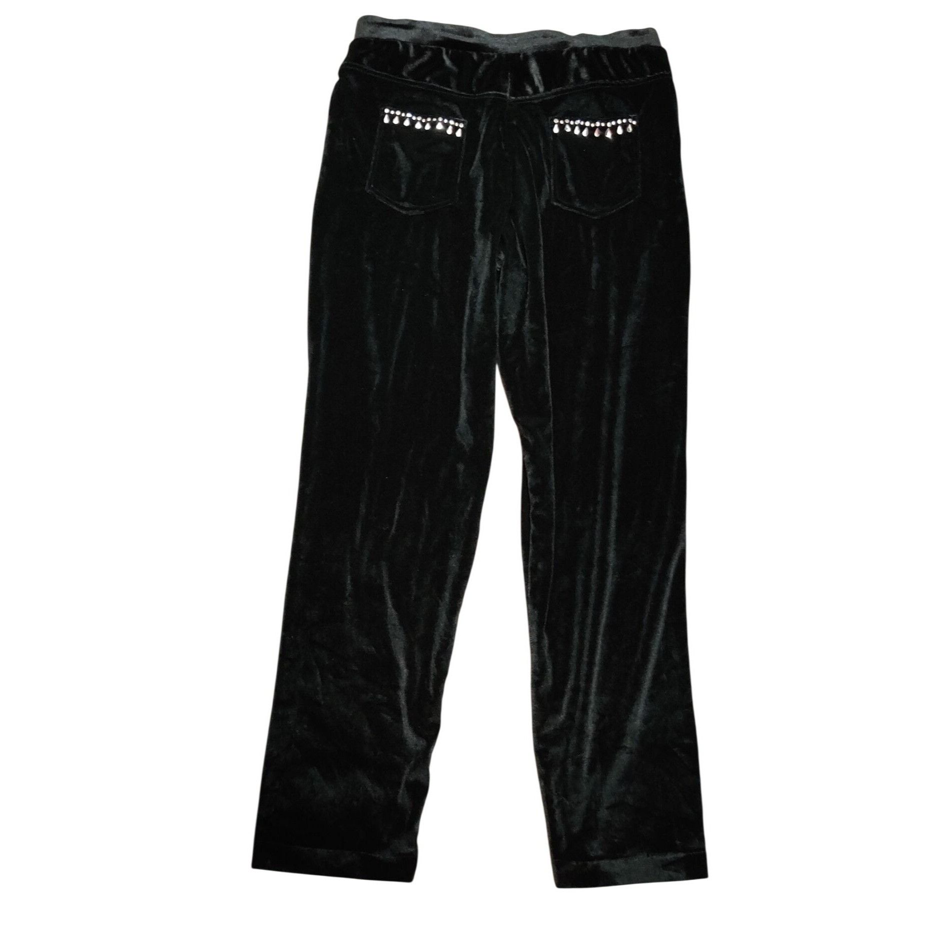 Other Womens Small Pants Black Velour Rhinestone Trim Stretch Pull Size 26" / US 2 / IT 38 - 2 Thumbnail
