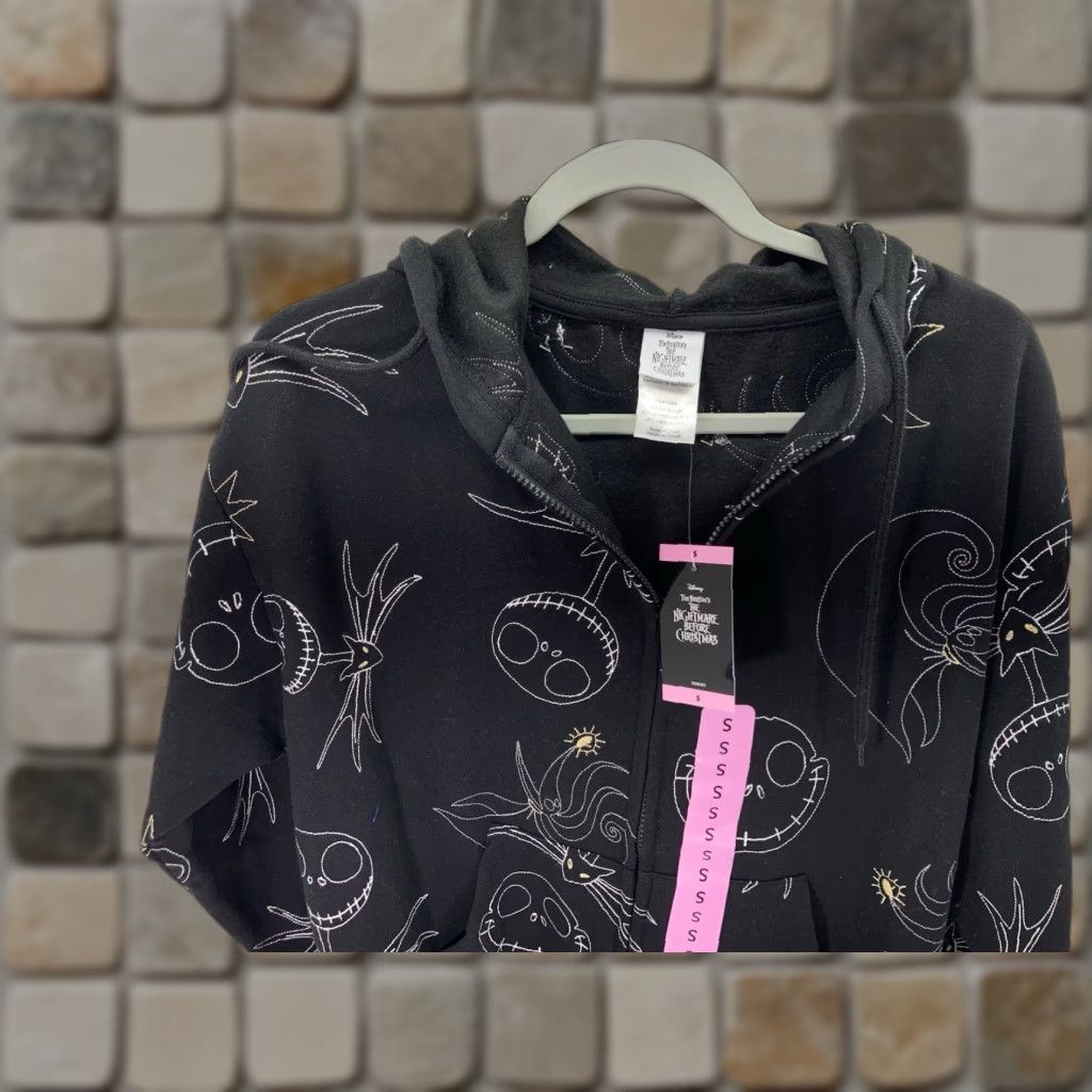 Disney VINTAGE Nightmare Before Christmas Disney Hoodie Sweatshirt Women Small Black Full Zip Size S / US 4 / IT 40 - 1 Thumbnail