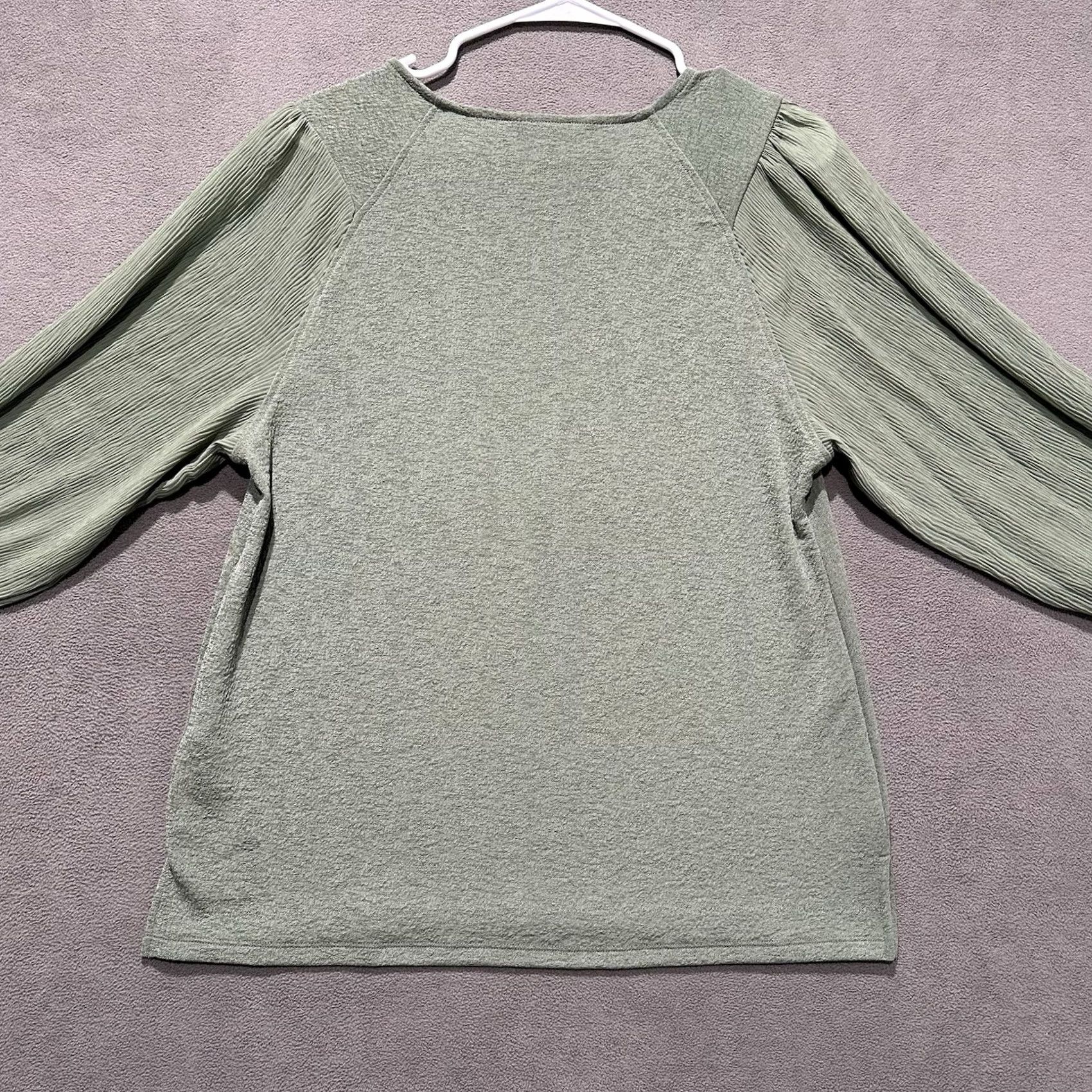 Vintage Simply Vera Vera Wang Blouse Womens M Green Ruched Balloon Sleeve Top Size M / US 6-8 / IT 42-44 - 2 Thumbnail