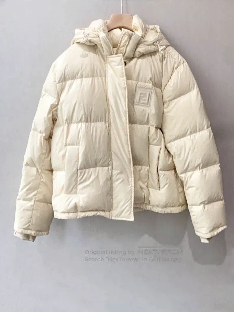 Fendi Double F Embossed Logo Cream White Down Jacket
