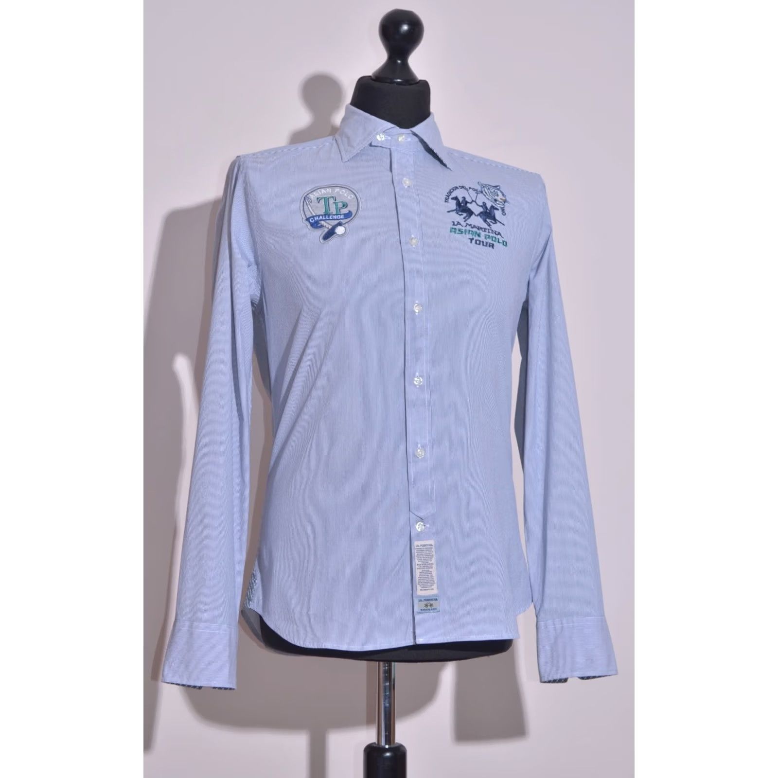 La Martina La Martina Blue Pinstripe Slim Fit Shirt Men XS S Regular Long Sleeve Button-Up Casual Knit? Size US S / EU 44-46 / 1 - 2 Thumbnail