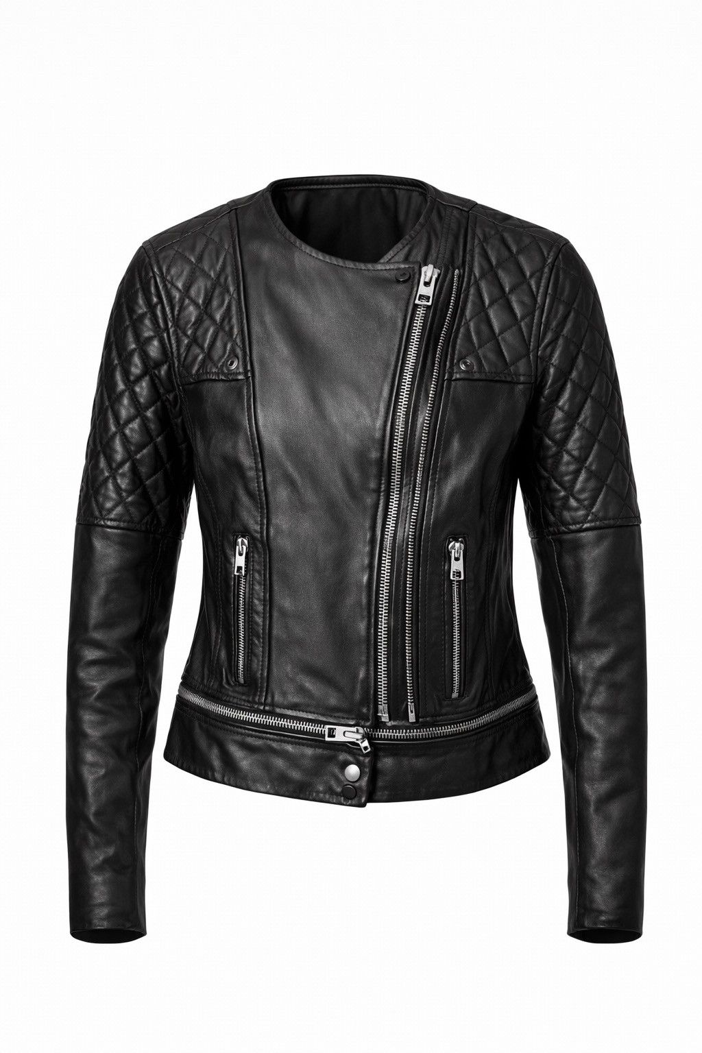 Allsaints All Saints Black Leather Jacket with Quilted Sleeves Size S / US 4 / IT 40 - 2 Thumbnail