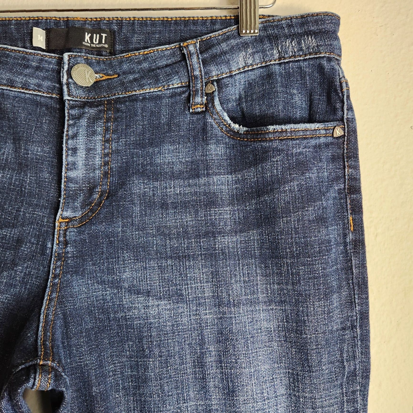 Vintage KUT from the Kloth Catherine Jeans Women Ankle Straight Leg Dark Wash 14 Blue Mid Rise Inseam 26 5-Pocket Design Size 36" / US 14 / IT 50 - 2 Thumbnail
