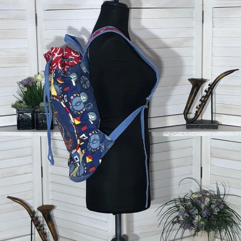 Vintage Beach cotton backpack blue anchor sailor's knot racing flags Size ONE SIZE - 2 Thumbnail