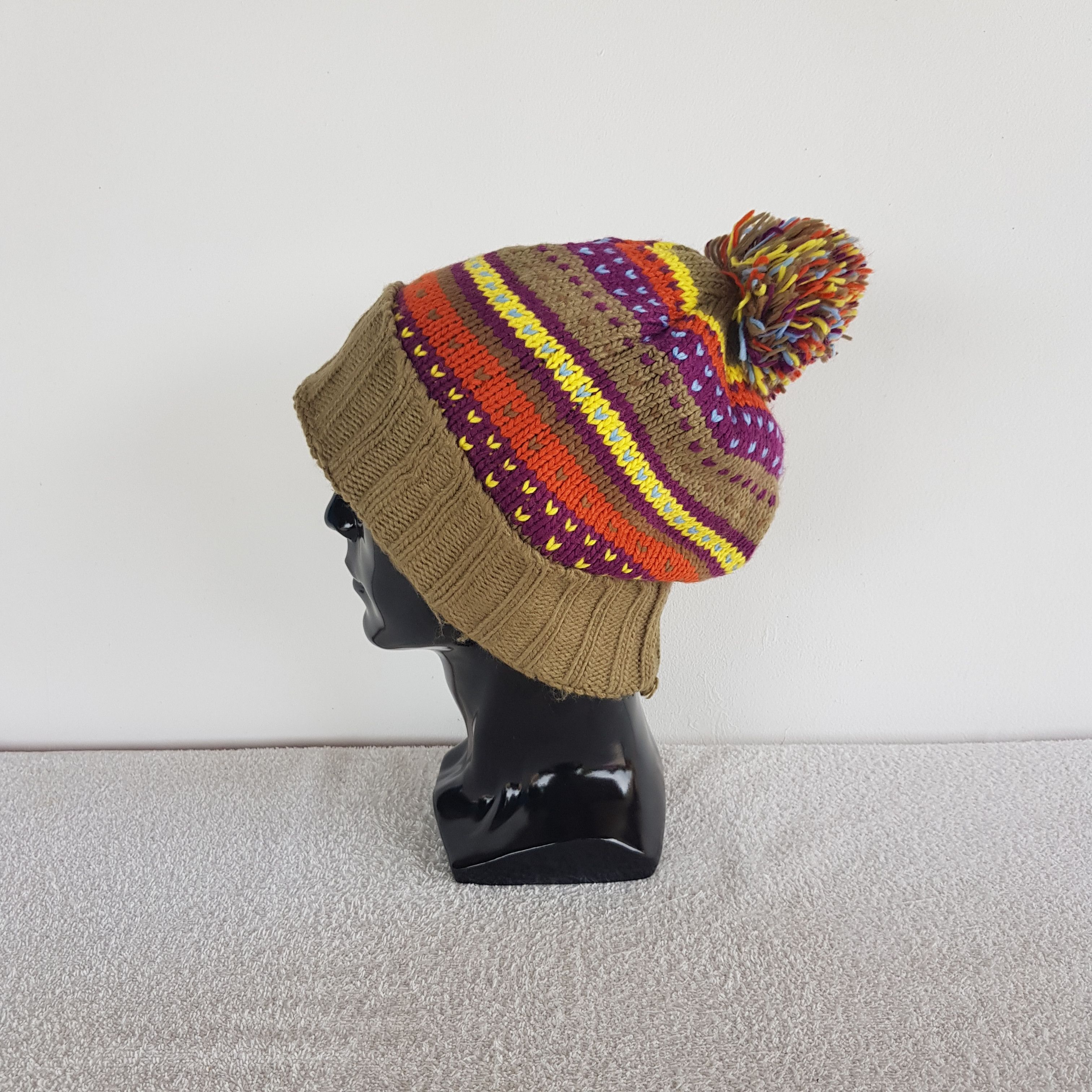 Homespun Knitwear Vintage Japanese Beanie Ribbed Knit Pom Snow Caps Hats. Size ONE SIZE - 4 Thumbnail