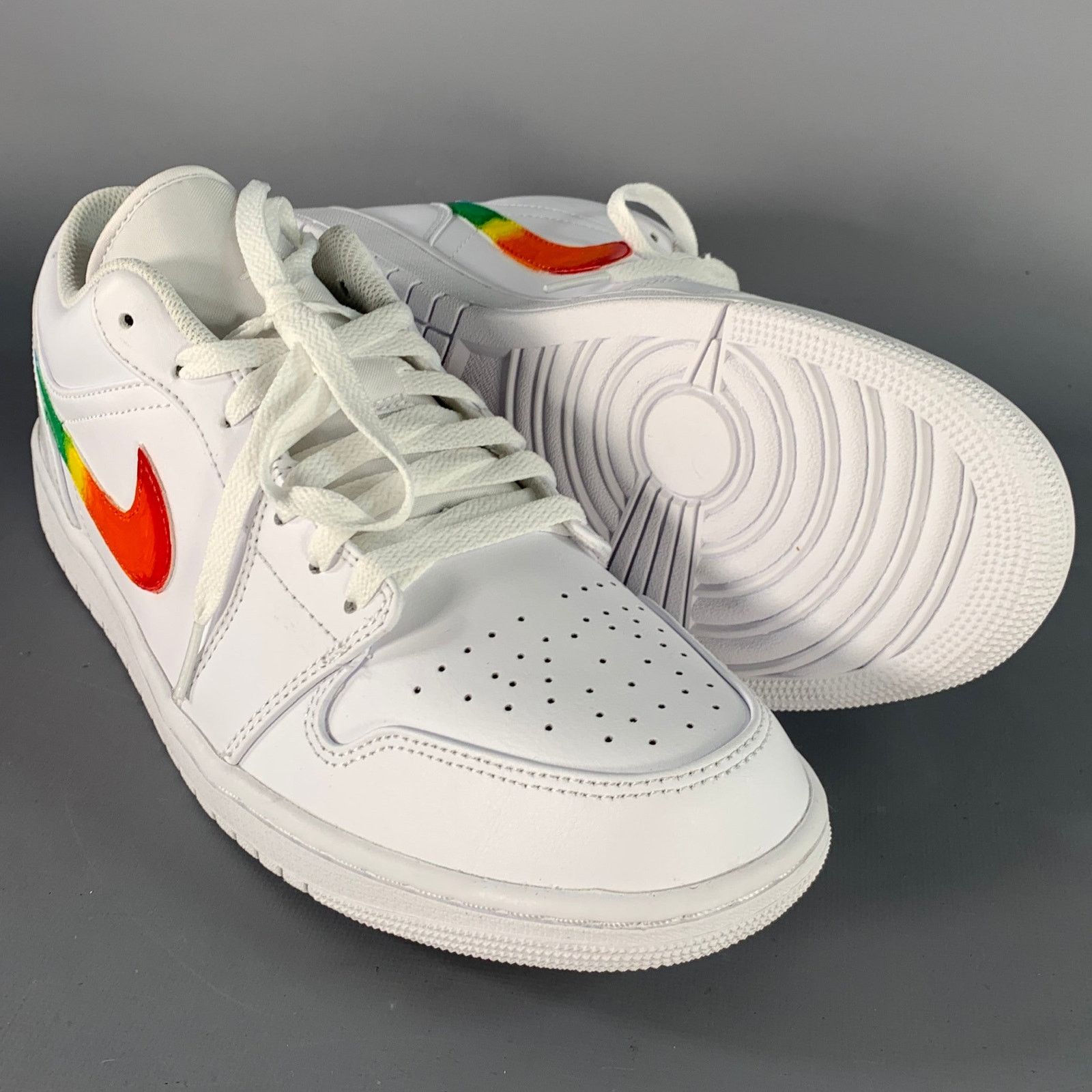 Nike Air Jordan 1 Low Multi Color Rainbow Swoosh Leather Sneakers Size US 11 / EU 44 - 5 Thumbnail