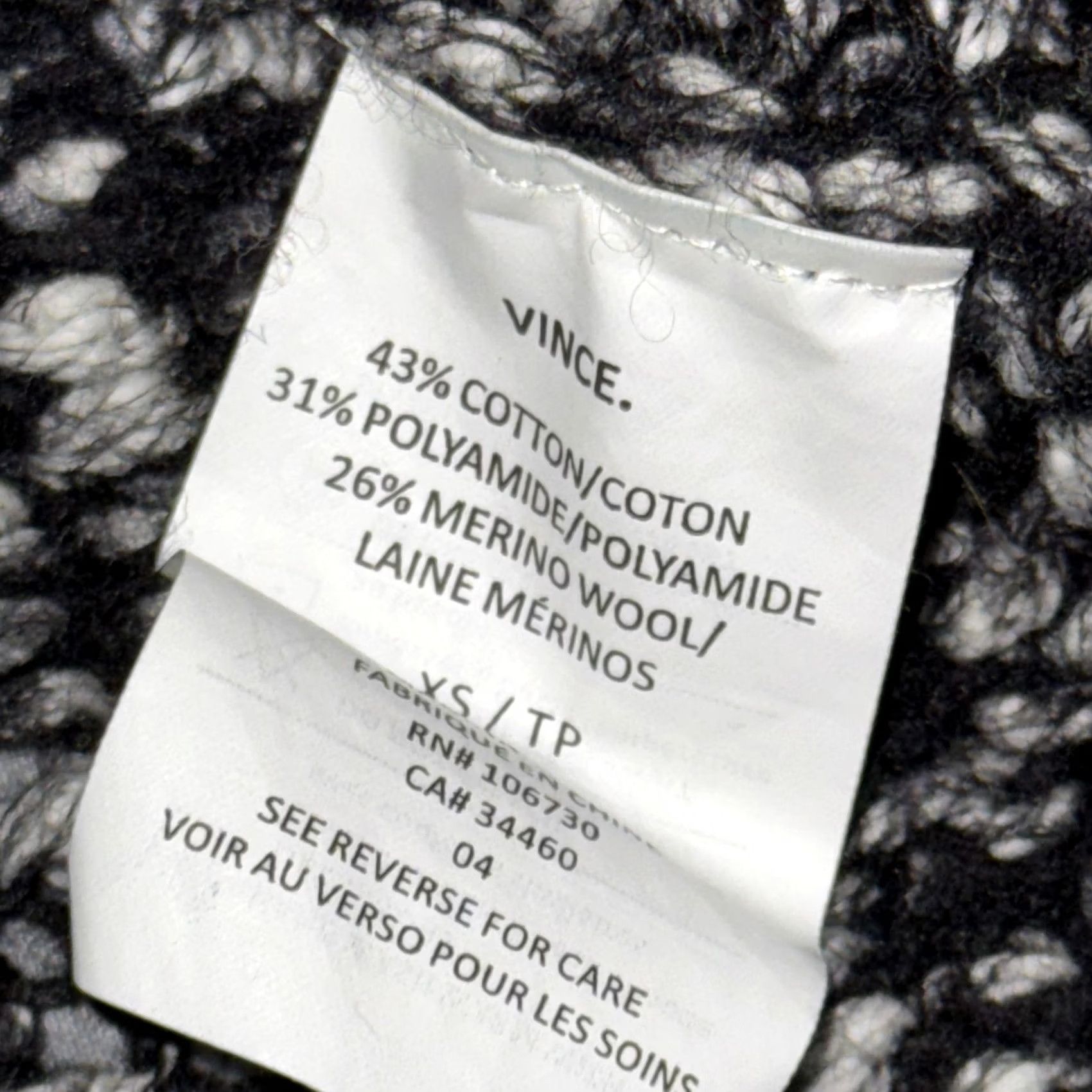 Vince Vince Sweater Womens XS Black White Boucle Knit Crewneck Pullover Crew Neck Long Sleeve Sold Pattern Solid Knit Vintage Noe? Size XS / US 0-2 / IT 36-38 - 6 Thumbnail