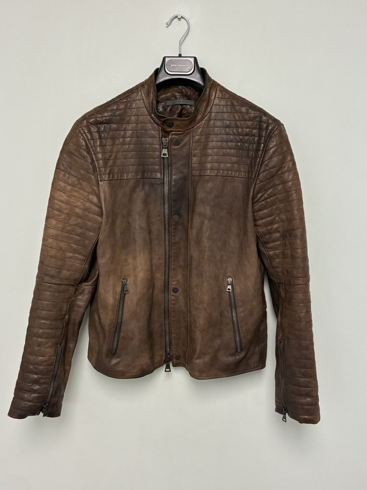John Varvatos Distressed Biker Moto Leather Jacket Size EU 48 USA 38 Size US M / EU 48-50 / 2 - 4 Thumbnail