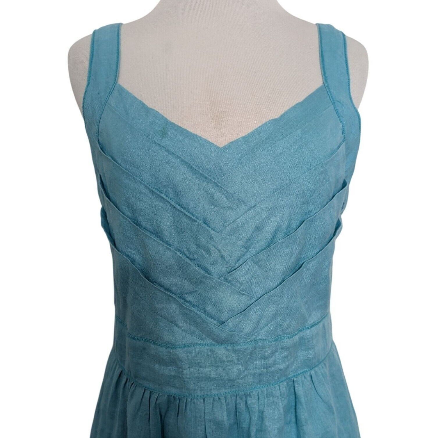 Designer Max Studio 100% Linen Dress Womens Size Medium Blue V Neck Size M / US 6-8 / IT 42-44 - 2 Thumbnail
