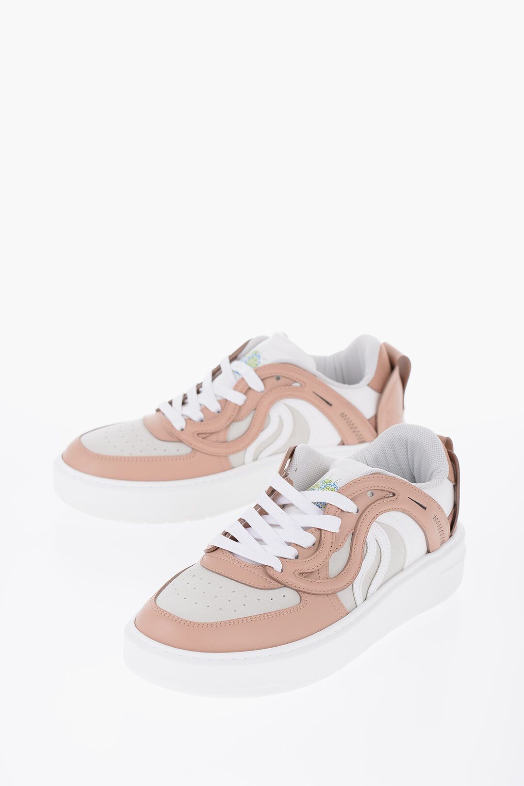 Stella McCartney og1mm0824 Leather S-Wave Low-Top Sneakers in Pink & White Size US 7 / IT 37 - 2 Thumbnail