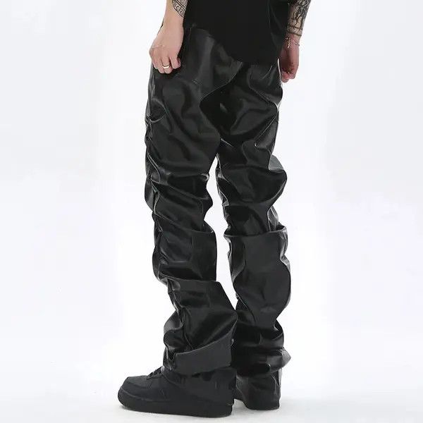 Japanese Brand Ishiguro x Aya Loose Ruched Casual PU Leather Pant Size US 32 / EU 48 - 3 Thumbnail