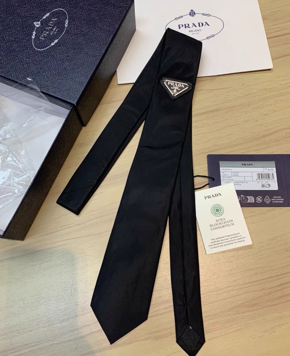 Prada Prada Black Linen Tie with Tag-2506 Size ONE SIZE - 1 Thumbnail