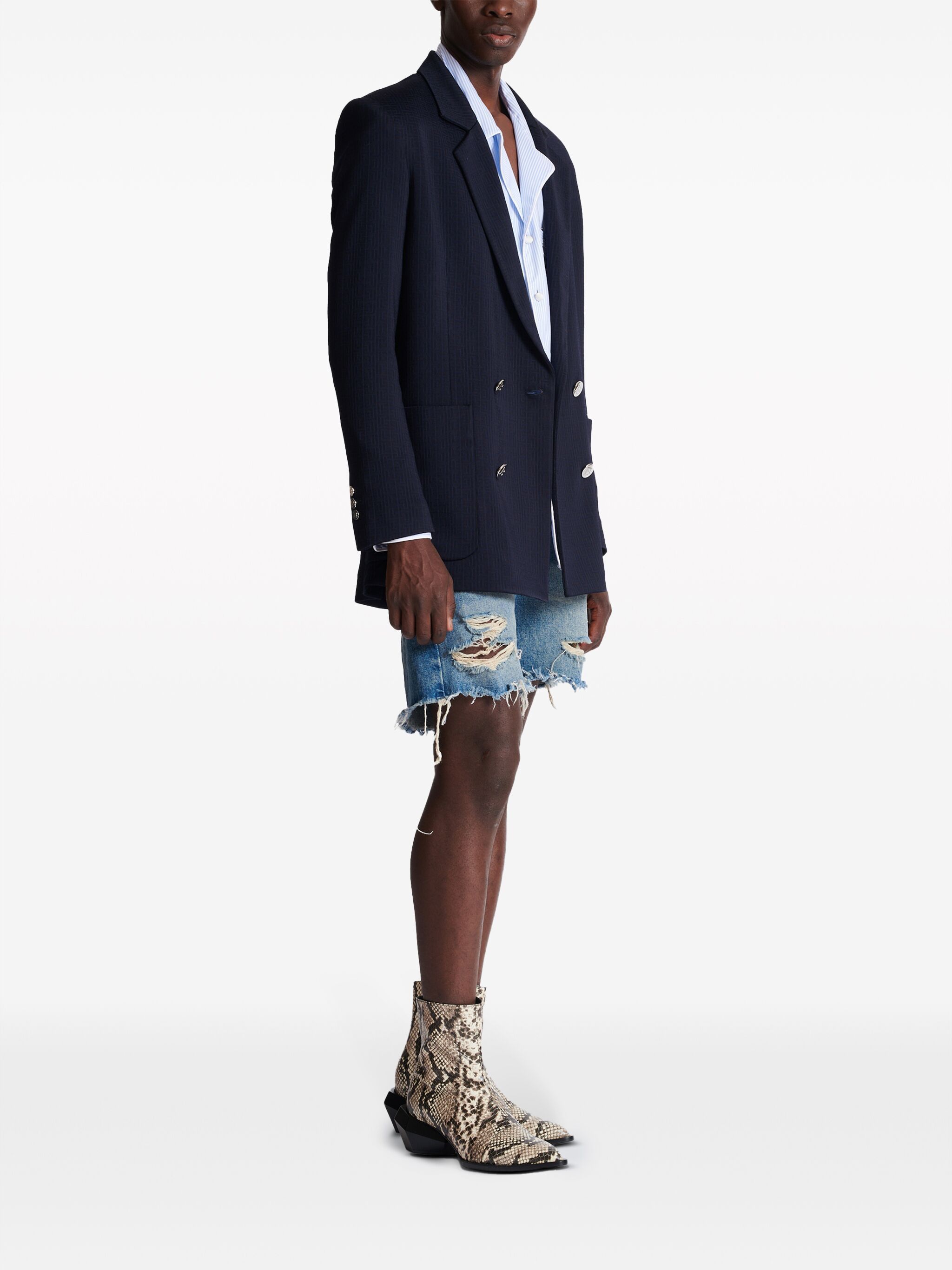 Balmain o1s1wg110125 Double-breasted Blazer in Blue Size US S / EU 44-46 / 1 - 3 Thumbnail
