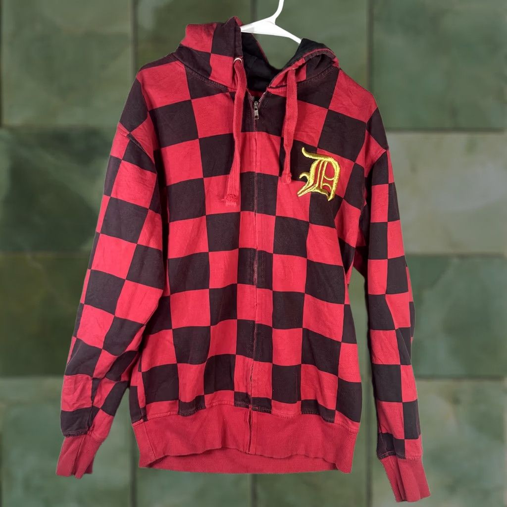 Logo 7 VINTAGE Don Hoodie Mens Large Red Checkered Full Zip Fleece D Logo Embroidered Size US L / EU 52-54 / 3 - 1 Thumbnail