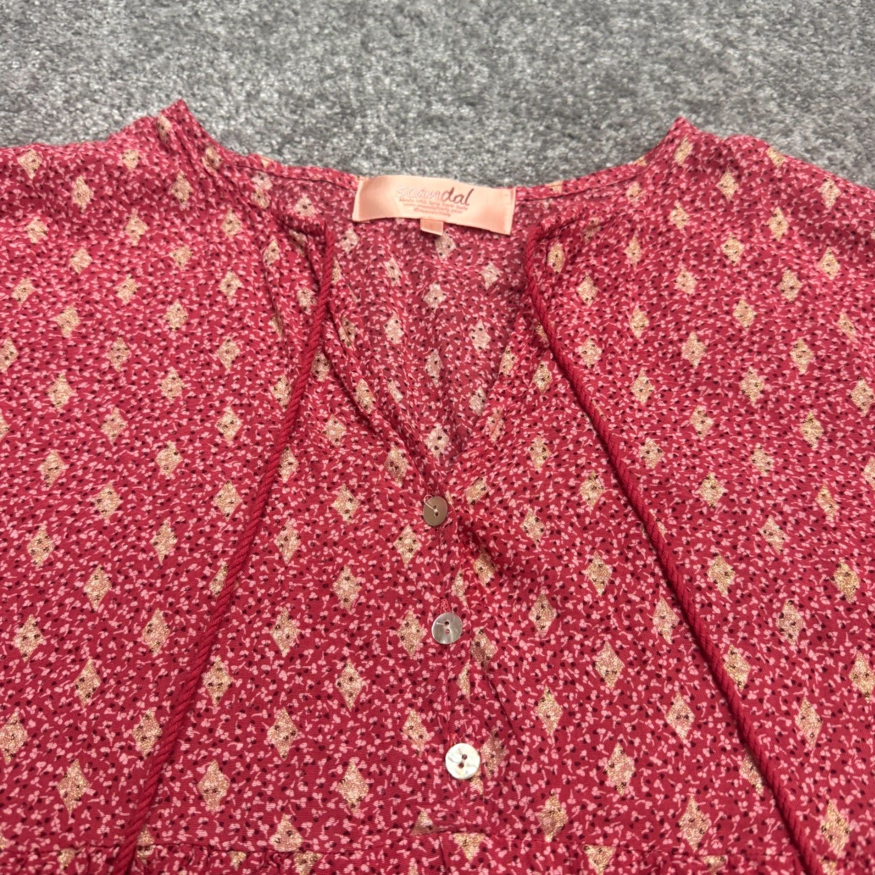 Vintage Scandal Pink Floral Mini Dress Women Large Boho Casual V-Neck Long Sleeve Size L / US 10 / IT 46 - 3 Thumbnail