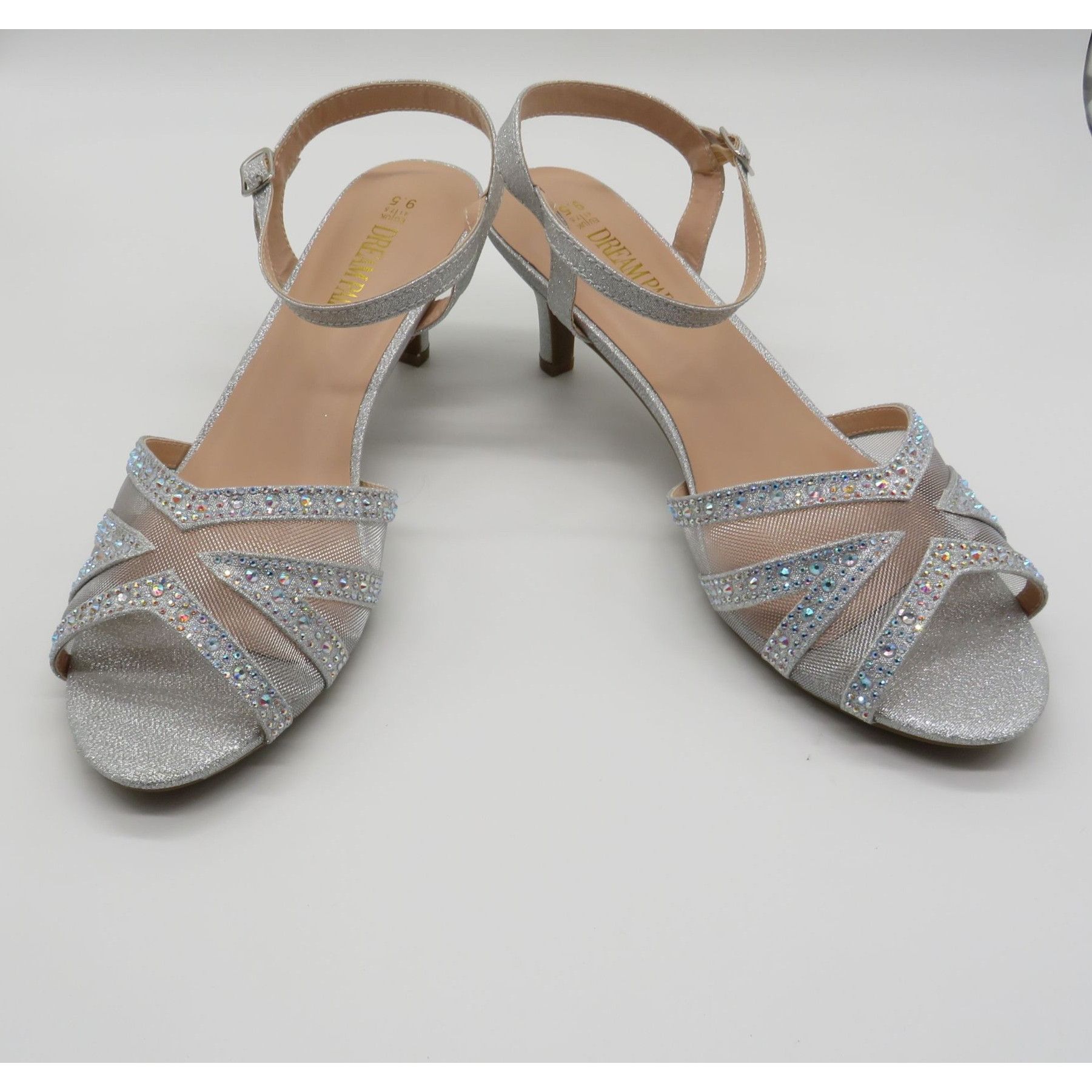 Other Dream Pairs Silver Rhinestone Mesh Strappy Kitten Heel Sanda Size US 9.5 / IT 39.5 - 2 Thumbnail