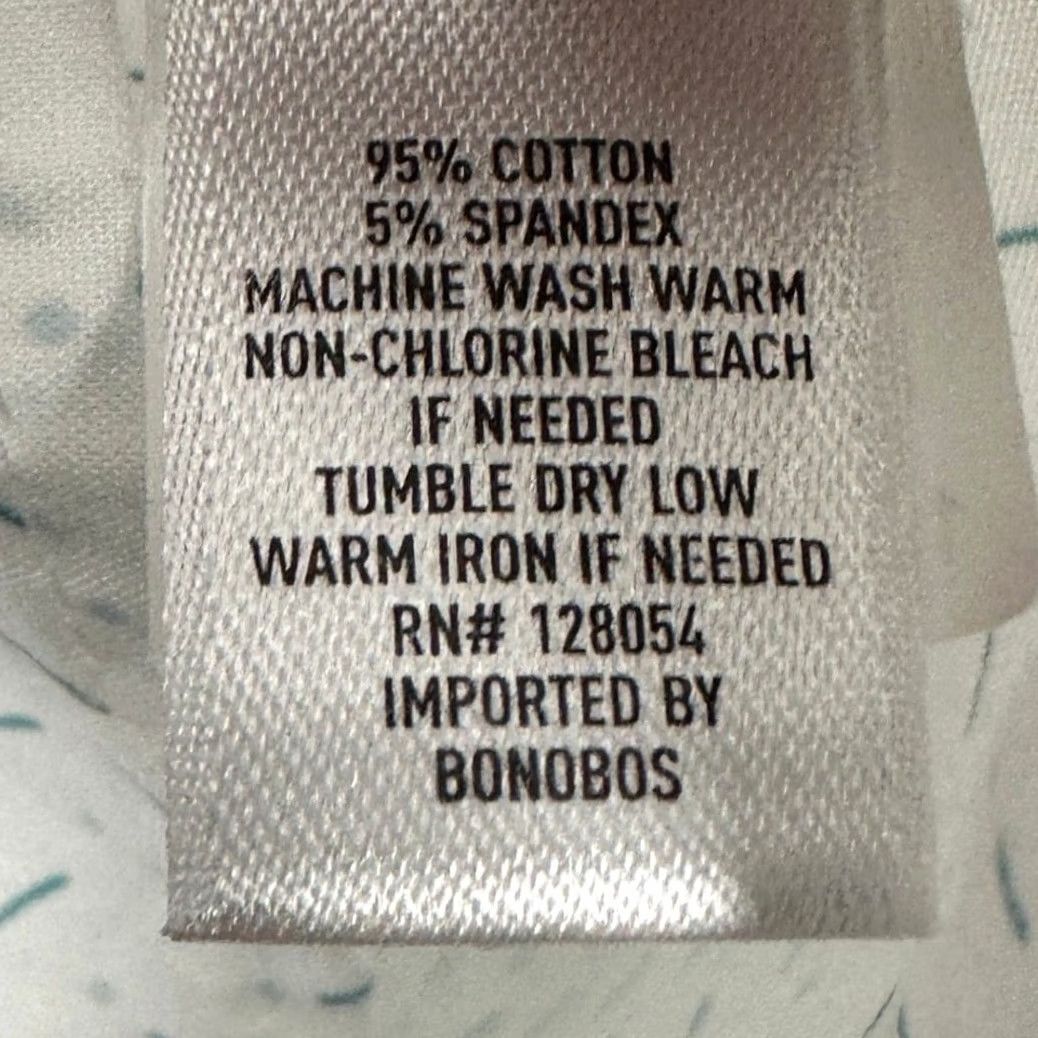 Bonobos Bonobos Shirt Mens 16.5-33 White Teal Slim Fit Dress Geometric Button Up Stretch Size 46R - 5 Thumbnail