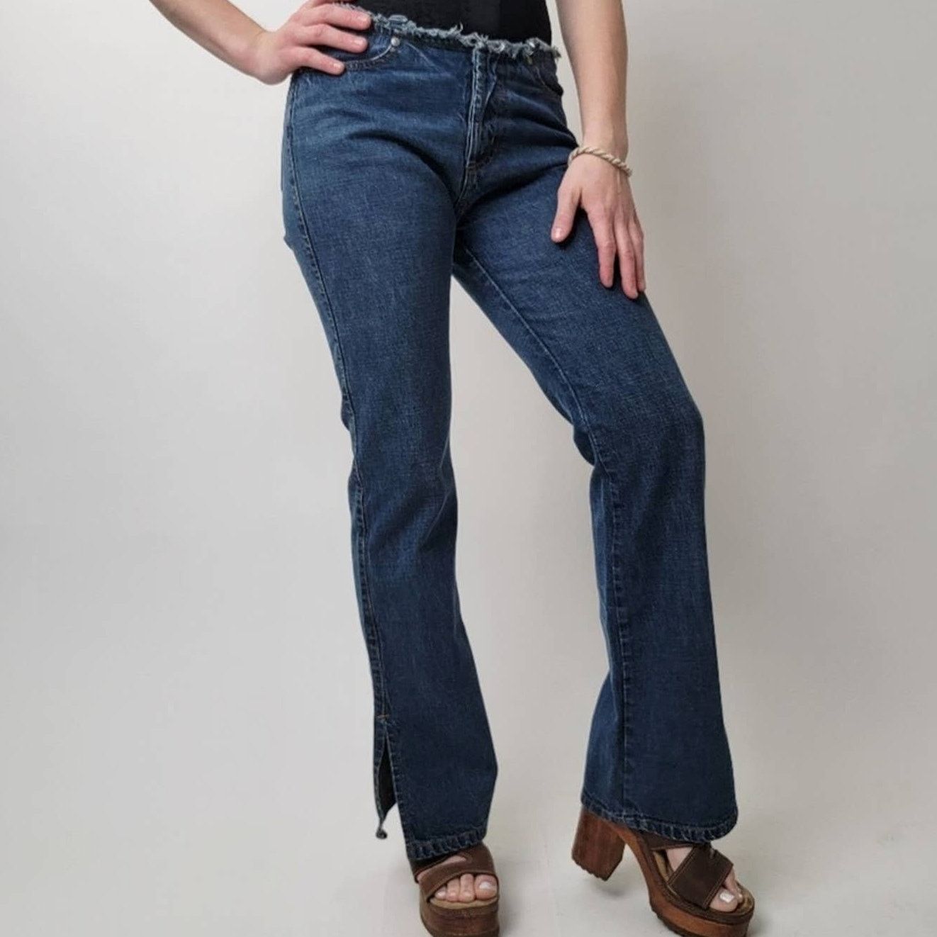 ESPIRIT Vintage Y2K ESPIRIT Raw Hem Low Rise Wide Leg Bellbottoms Size 30" / US 8 / IT 44 - 2 Thumbnail