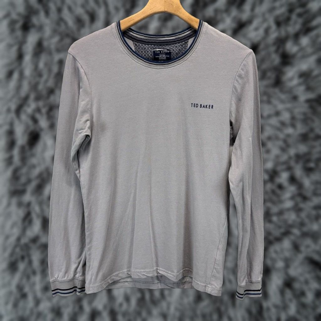 Ted Baker Ted Baker Long Sleeve Crewneck T Shirt Men's Small Grey Cotton Blend Soft Size US S / EU 44-46 / 1 - 1 Thumbnail