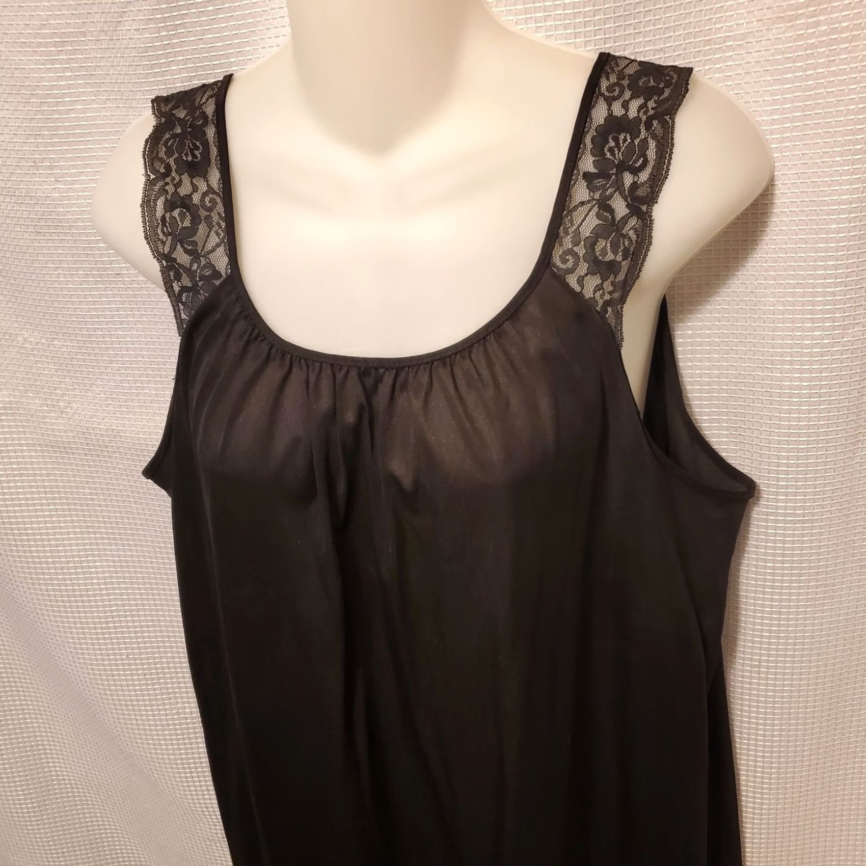 Vintage VINTAGE Berkliff Womens Maxi Slip Dress Lace Shoulder 1980s Black L Victorian Day Dress Mens Womens Girls Size L / US 10 / IT 46 - 2 Thumbnail