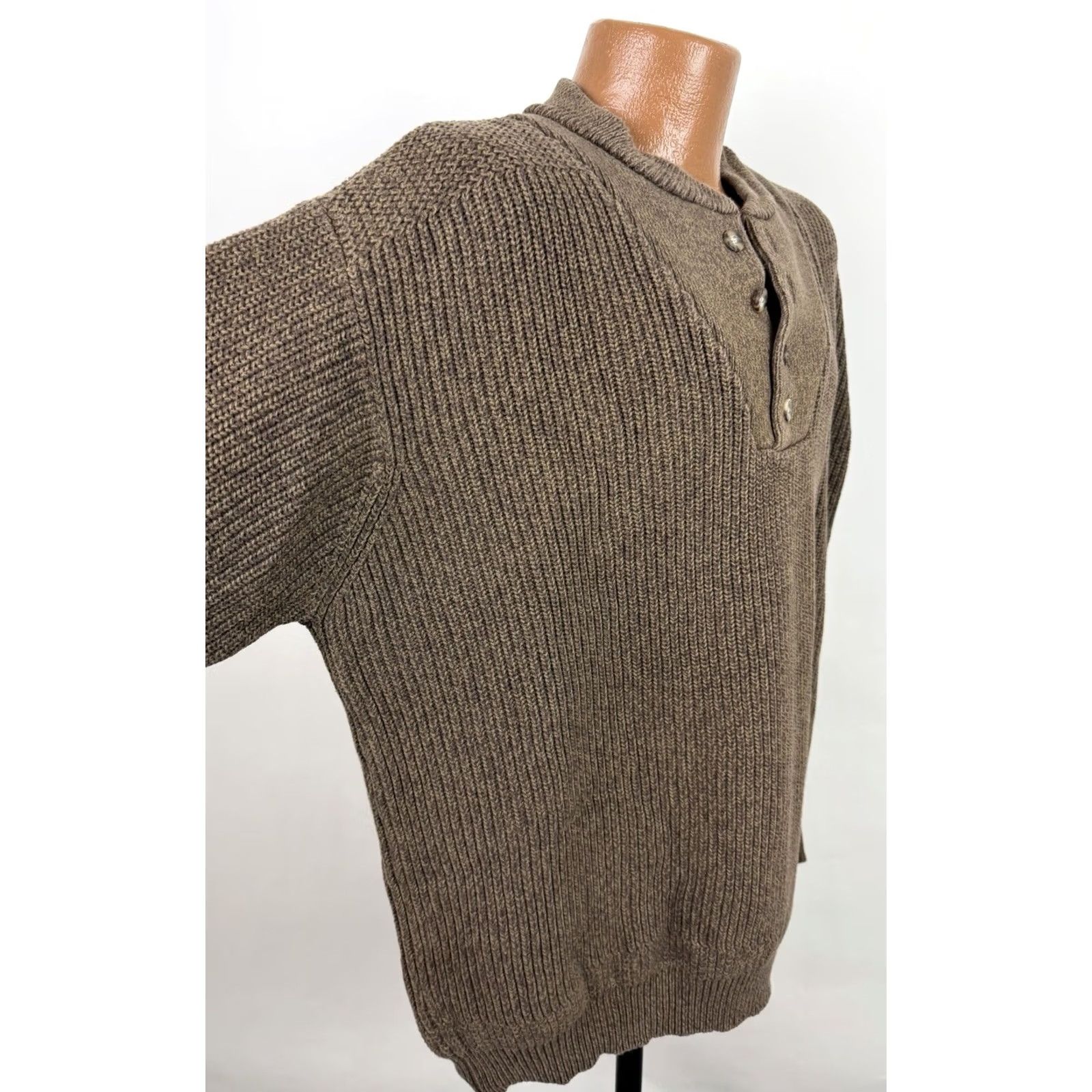 Vintage VINTAGE Cabela's Sweater Henley Mens XL Tall Brown Cotton Knit Ribbed 90s Grunge Retro Weightful Patch +Measurements (No holes) Mens Size US XL / EU 56 / 4 - 7 Thumbnail