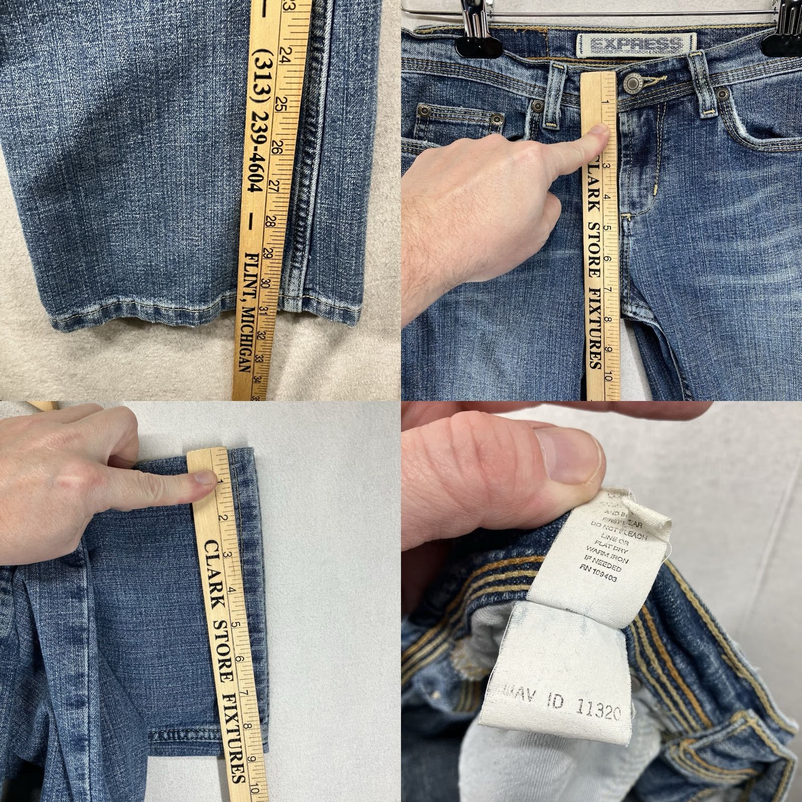 Express VINTAGE Express Jeans Flared Women 6 Regular 30x31 Blue Denim Low Slung y2k Heavy Stitch 5-Pocket Zip Growth Comfort Stretch Size 28" / US 6 / IT 42 - 11 Thumbnail