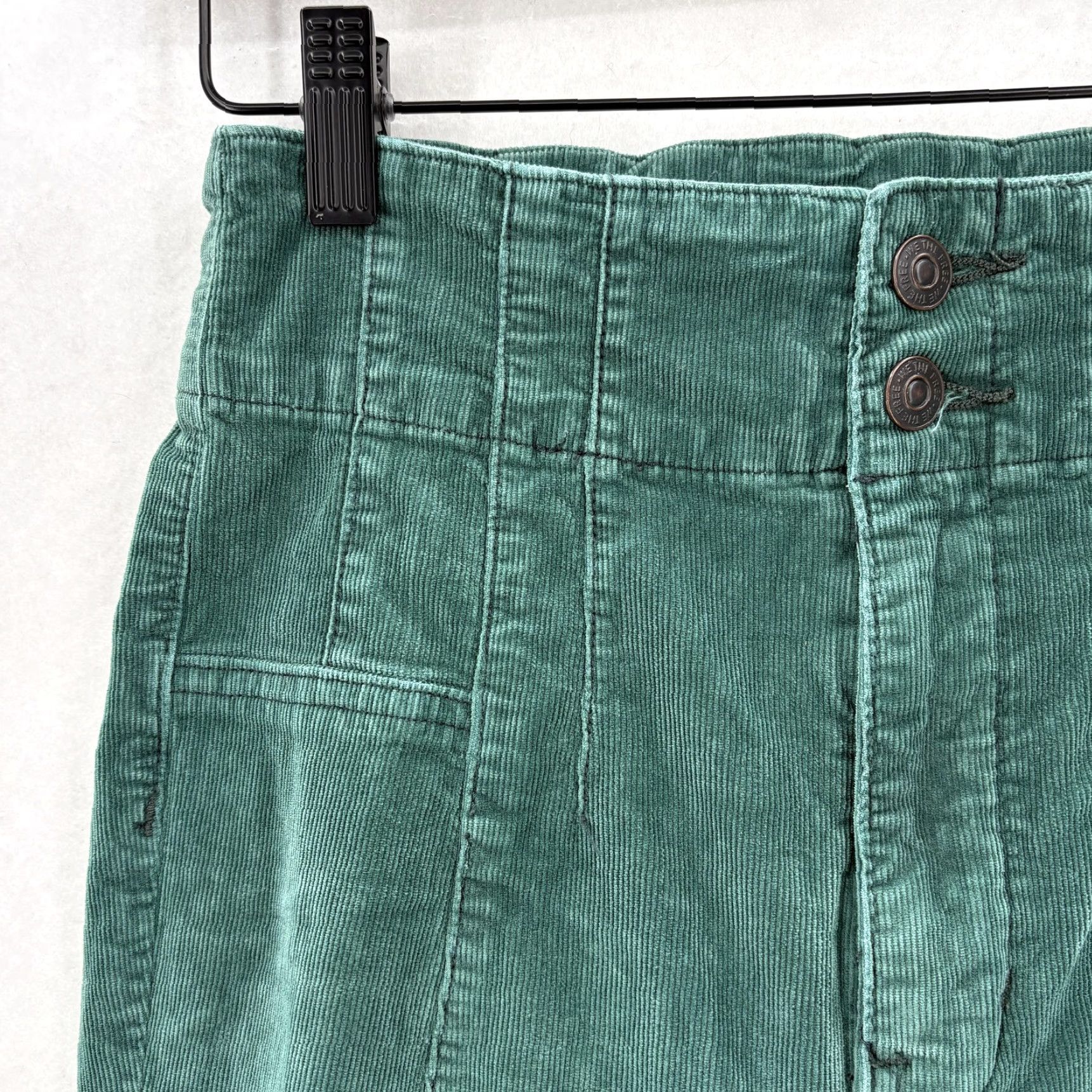 Vintage We The Free Corduroy Flare Pants Womens 26 Green High Rise Stretch Casual Boho Size 26" / US 2 / IT 38 - 3 Thumbnail