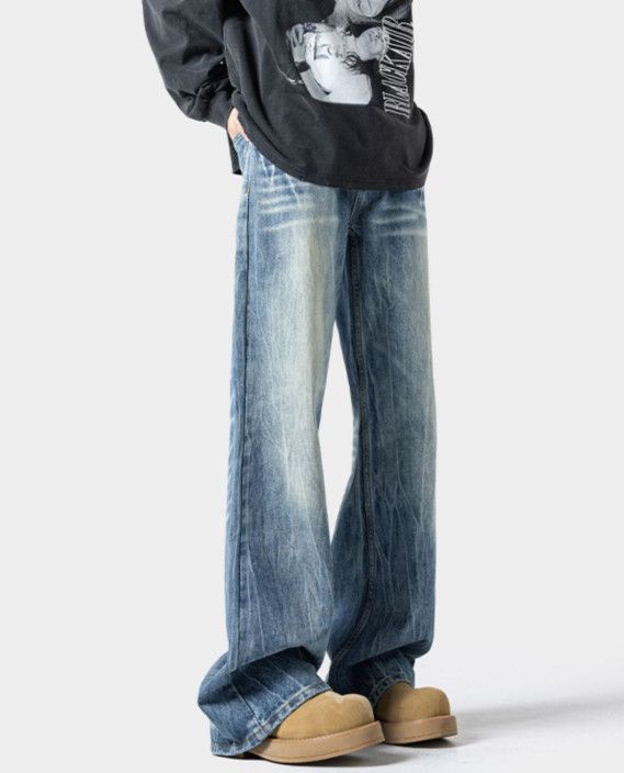Jean High Street Washed Men's American Distressed Lightning Jeans Size US 32 / EU 48 - 5 Thumbnail