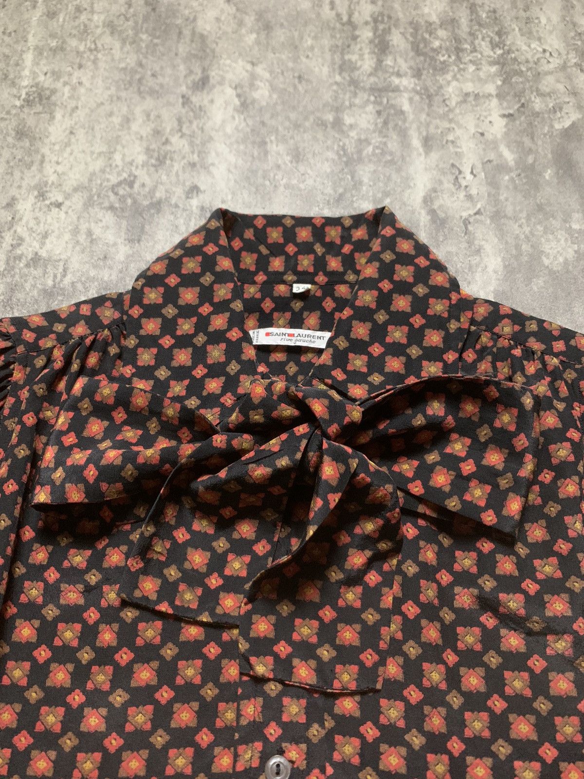 Saint Laurent Paris Vintage 70s Saint Laurent Rive Gauche Blouse Silk Tie Neck Size XS / US 0-2 / IT 36-38 - 6 Thumbnail